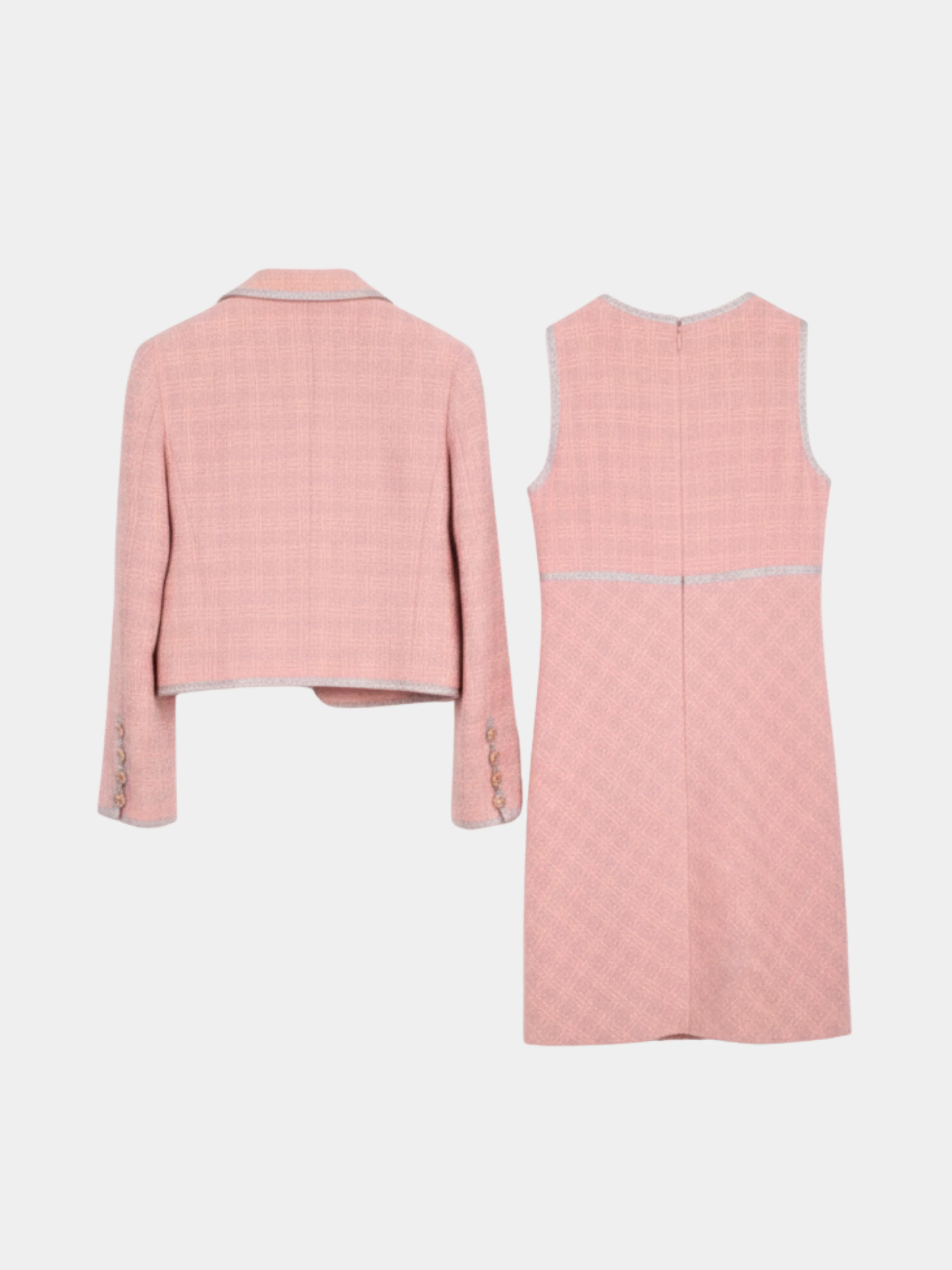 Chanel 1990s Cherry Blossom Pink Tweed Four-Pocket Jacket & Dress Set - Image 7