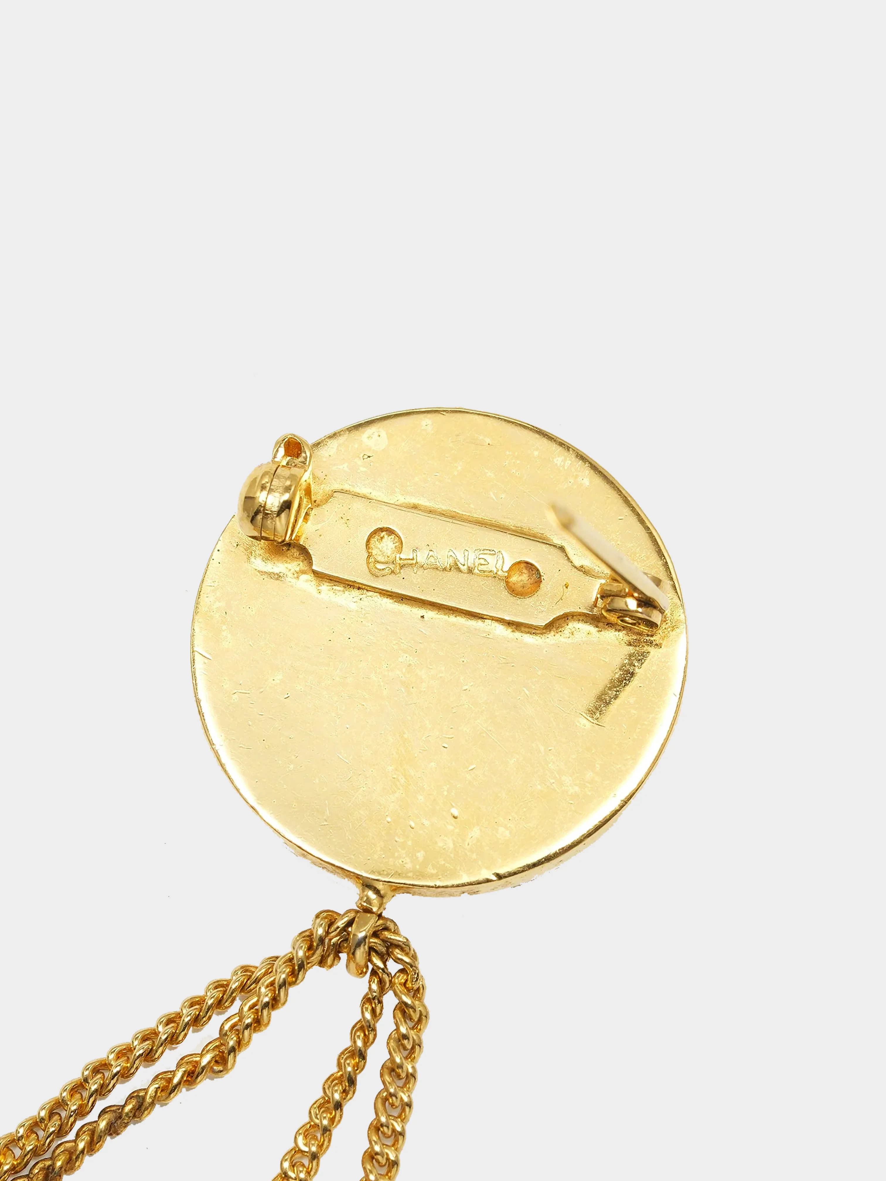 Chanel 1990s Gold CC Coin and Quilted Flap Brooch - Image 5