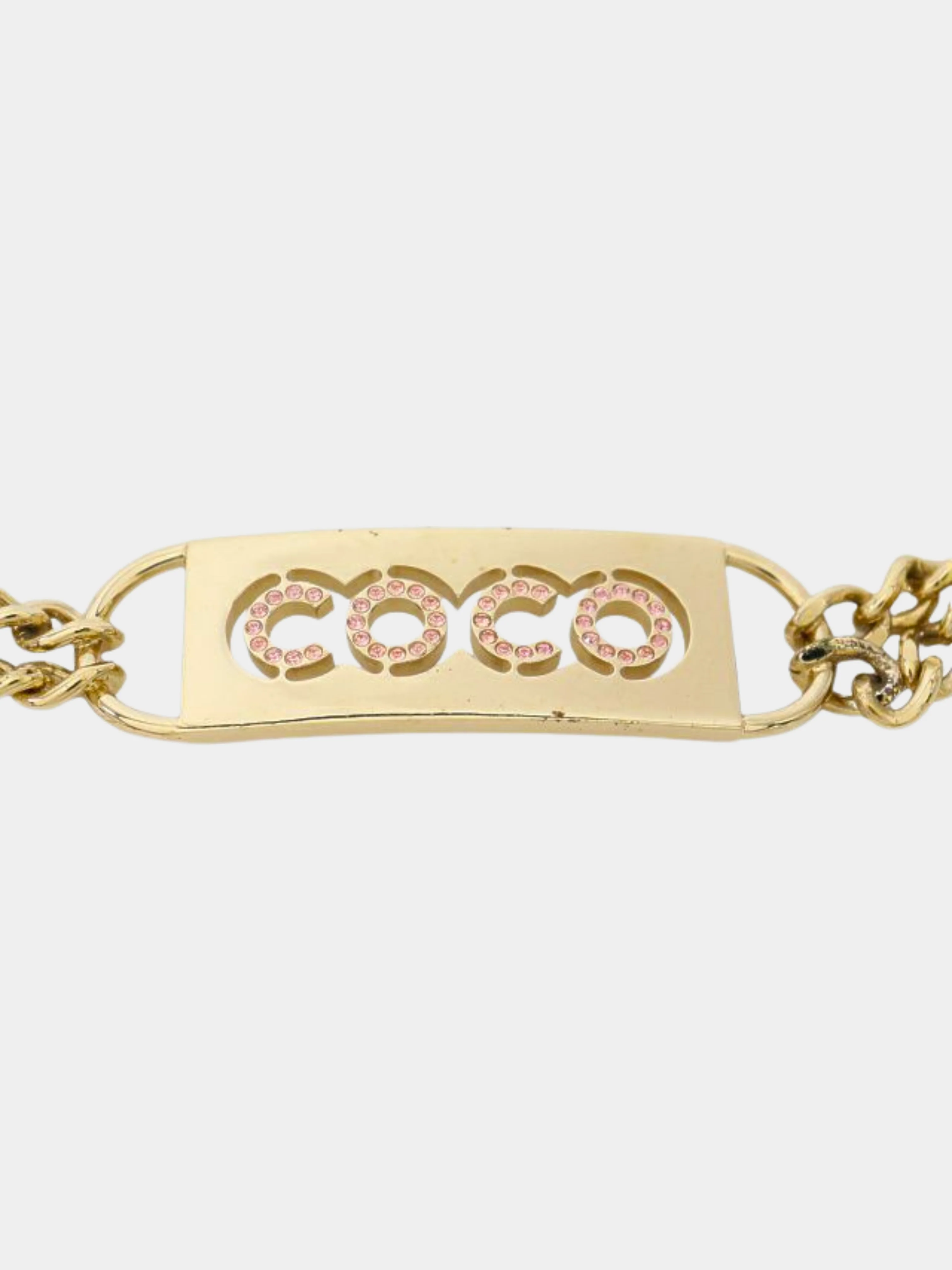 Chanel 1990s Gold COCO Rhinestone Chain Belt - Image 5