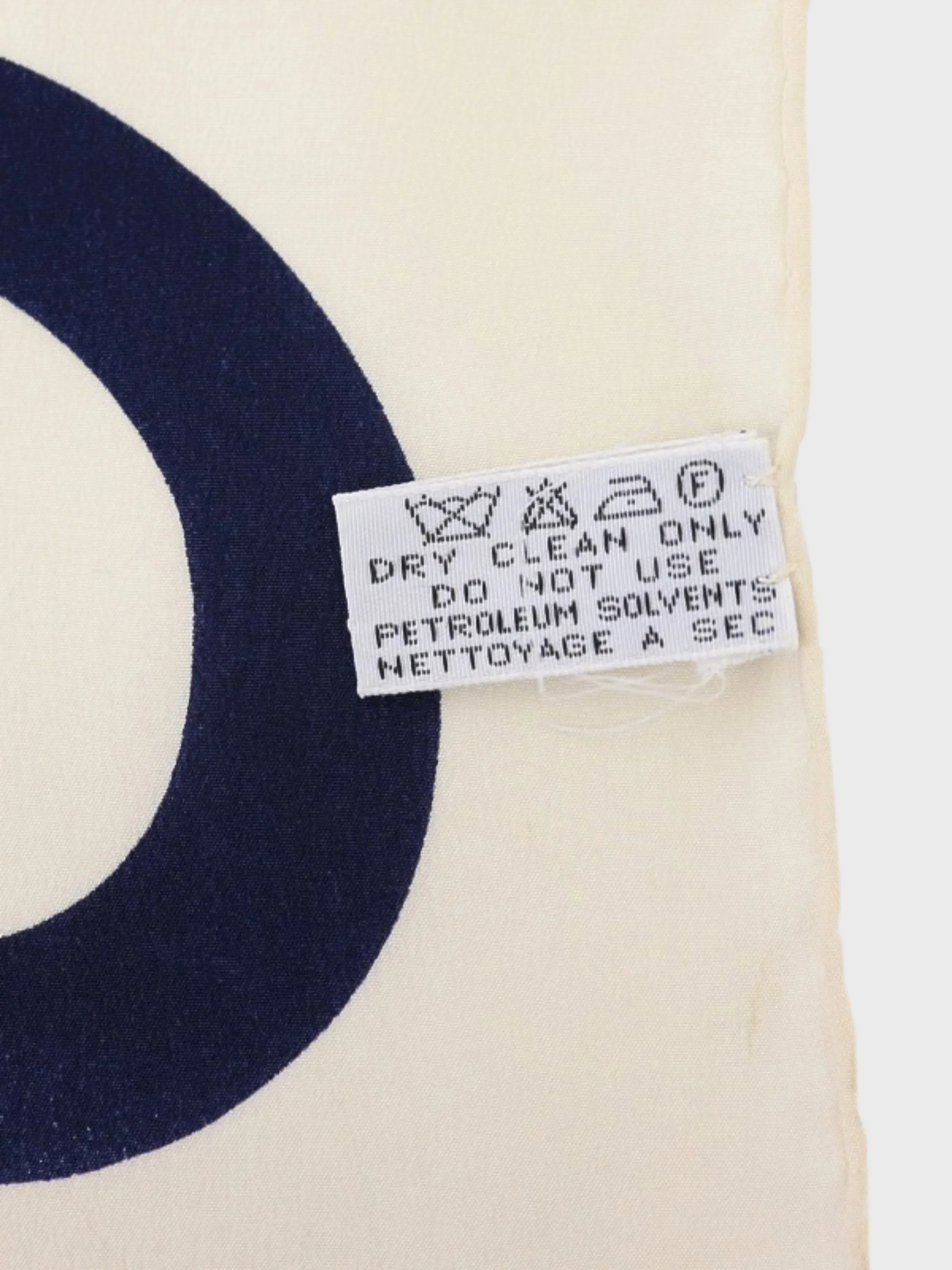 Chanel 1990s Ivory Navy Silk Logo Scarf - Image 3