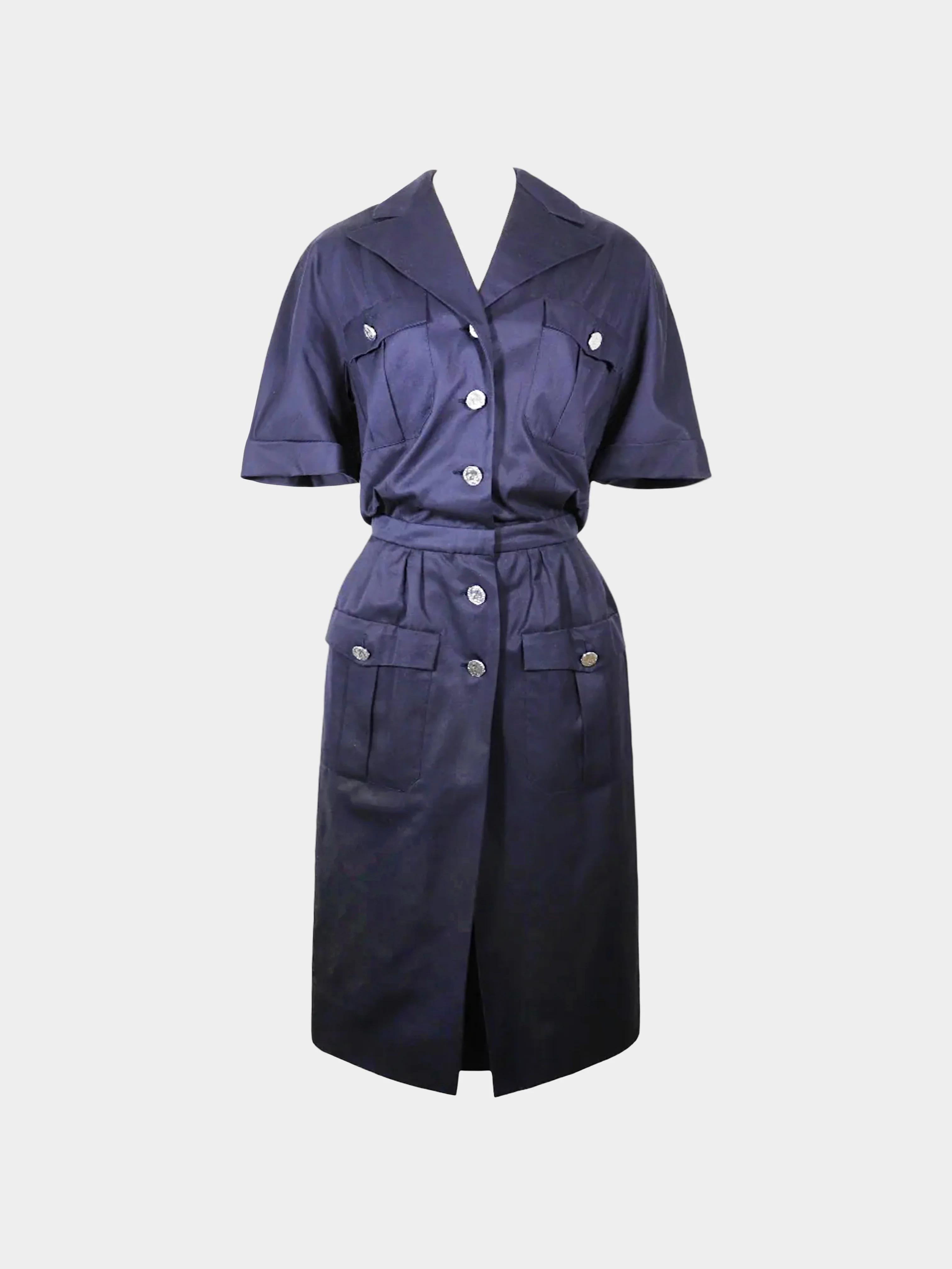 Chanel 1990s Navy Cotton Shirt Dress