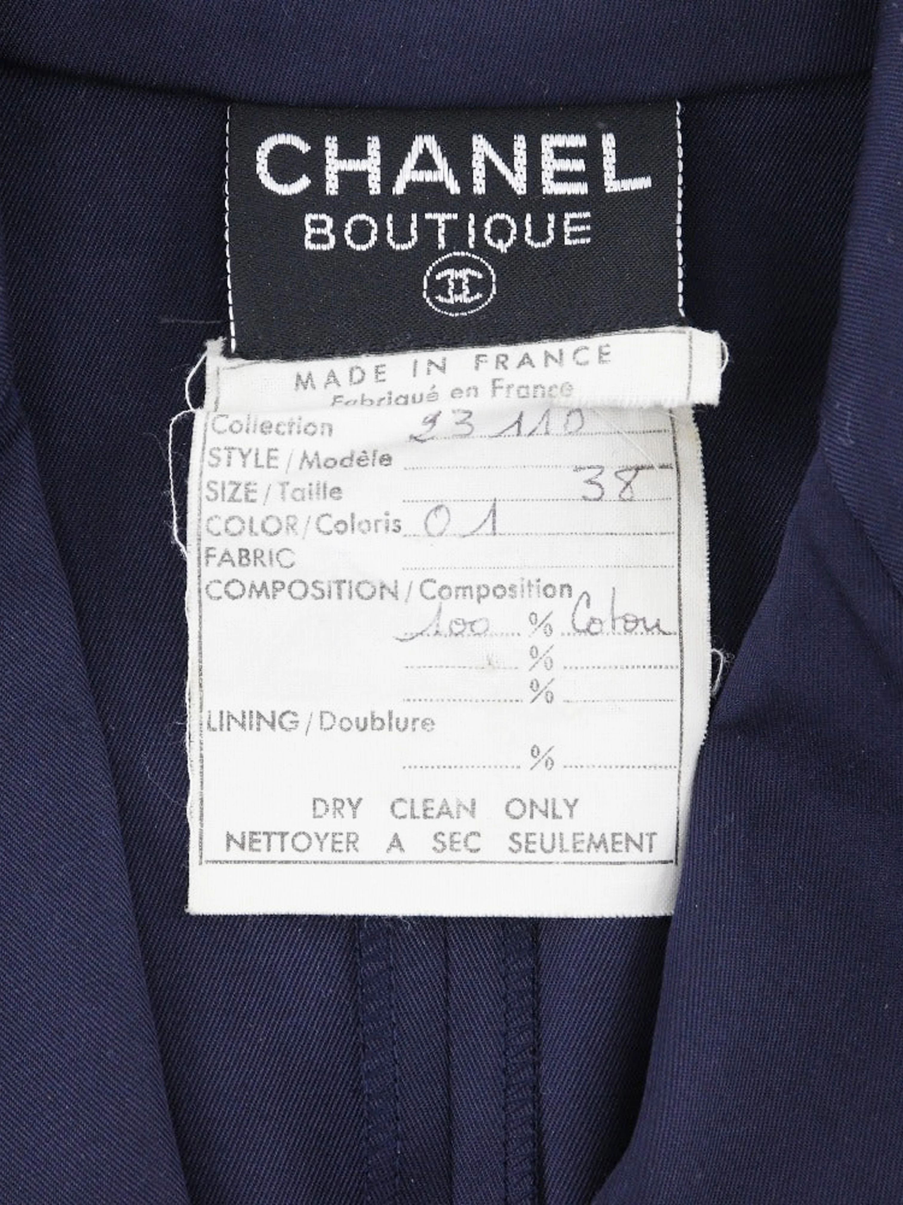 Chanel 1990s Navy Cotton Shirt Dress - Image 4