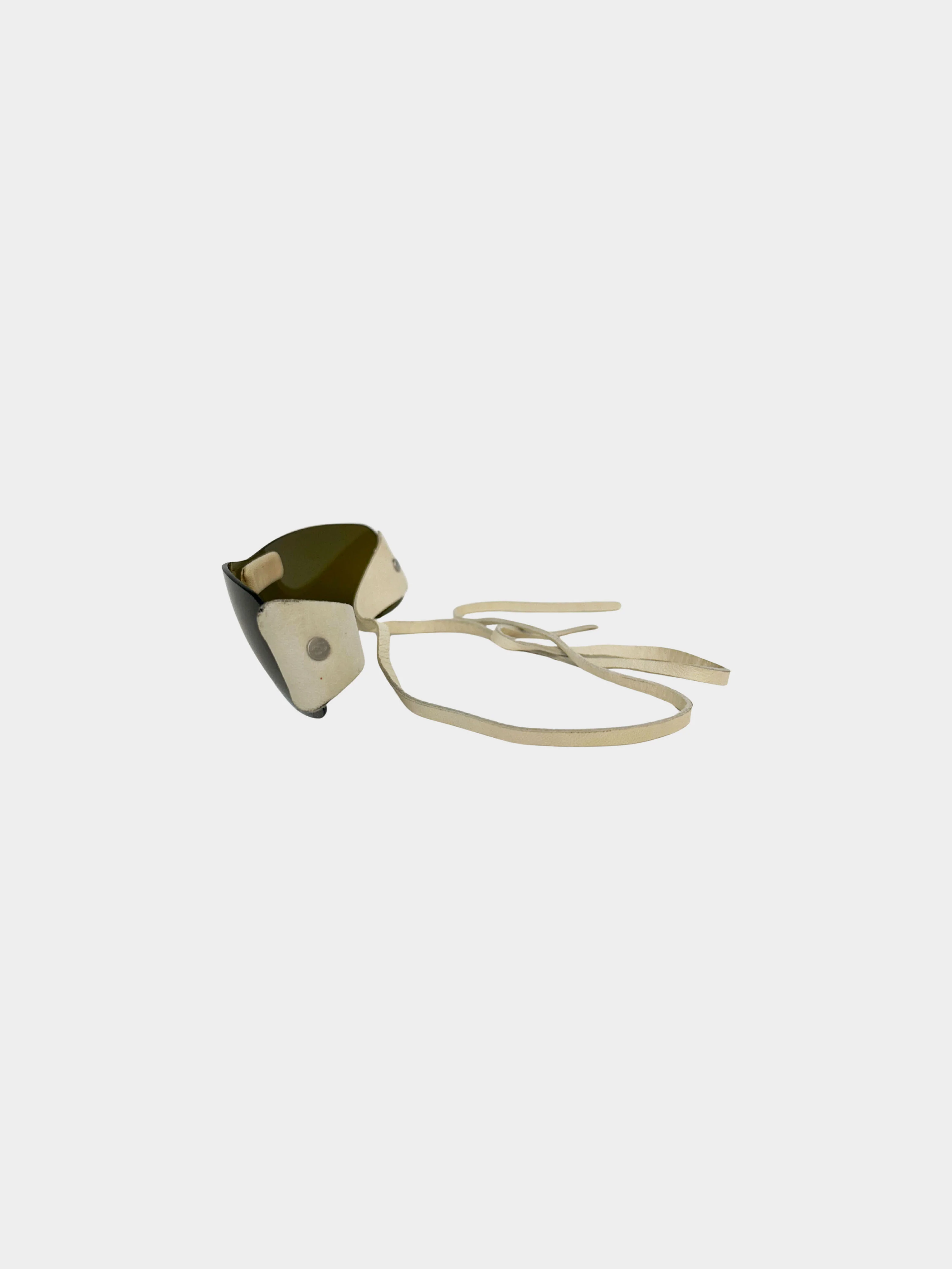 Chanel 1990s Rare Green Rimless Visor Sunglasses with Self-tie Leather Straps - Image 3