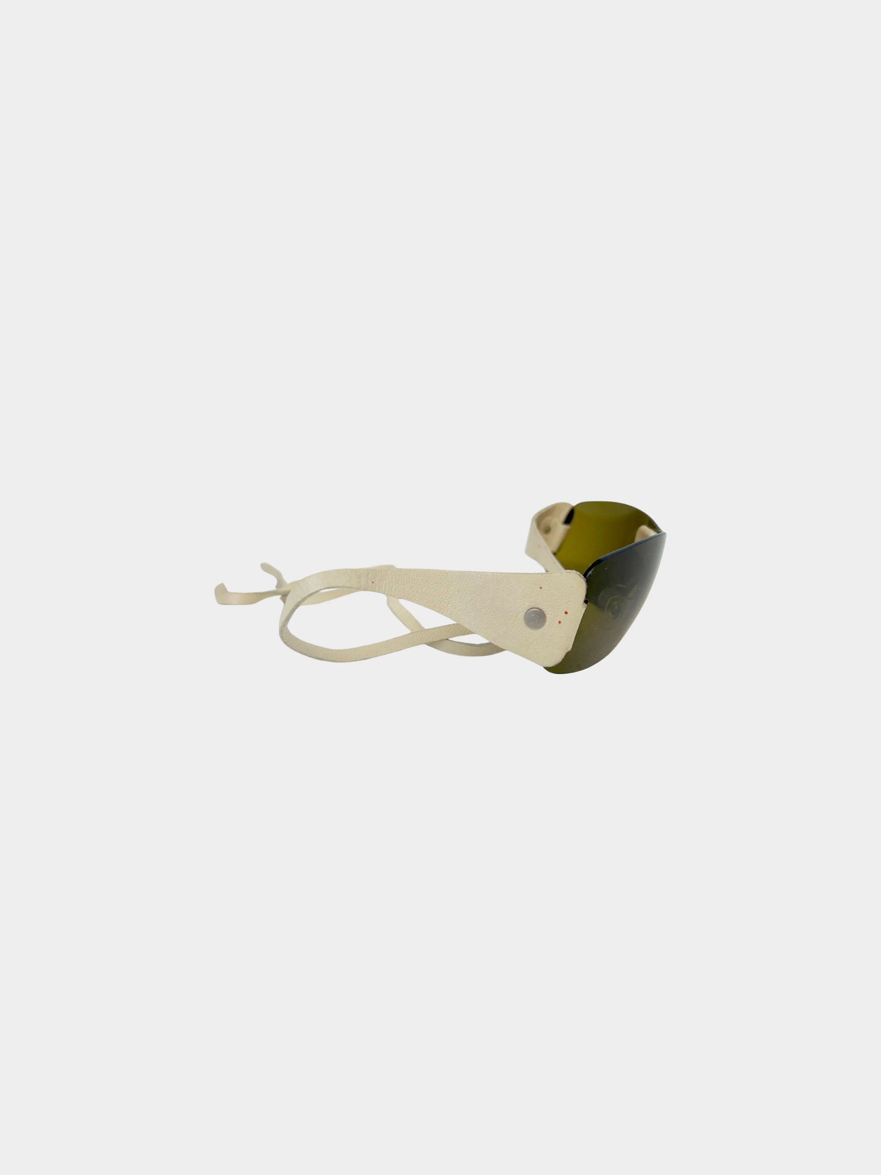 Chanel 1990s Rare Green Rimless Visor Sunglasses with Self-tie Leather Straps - Image 4
