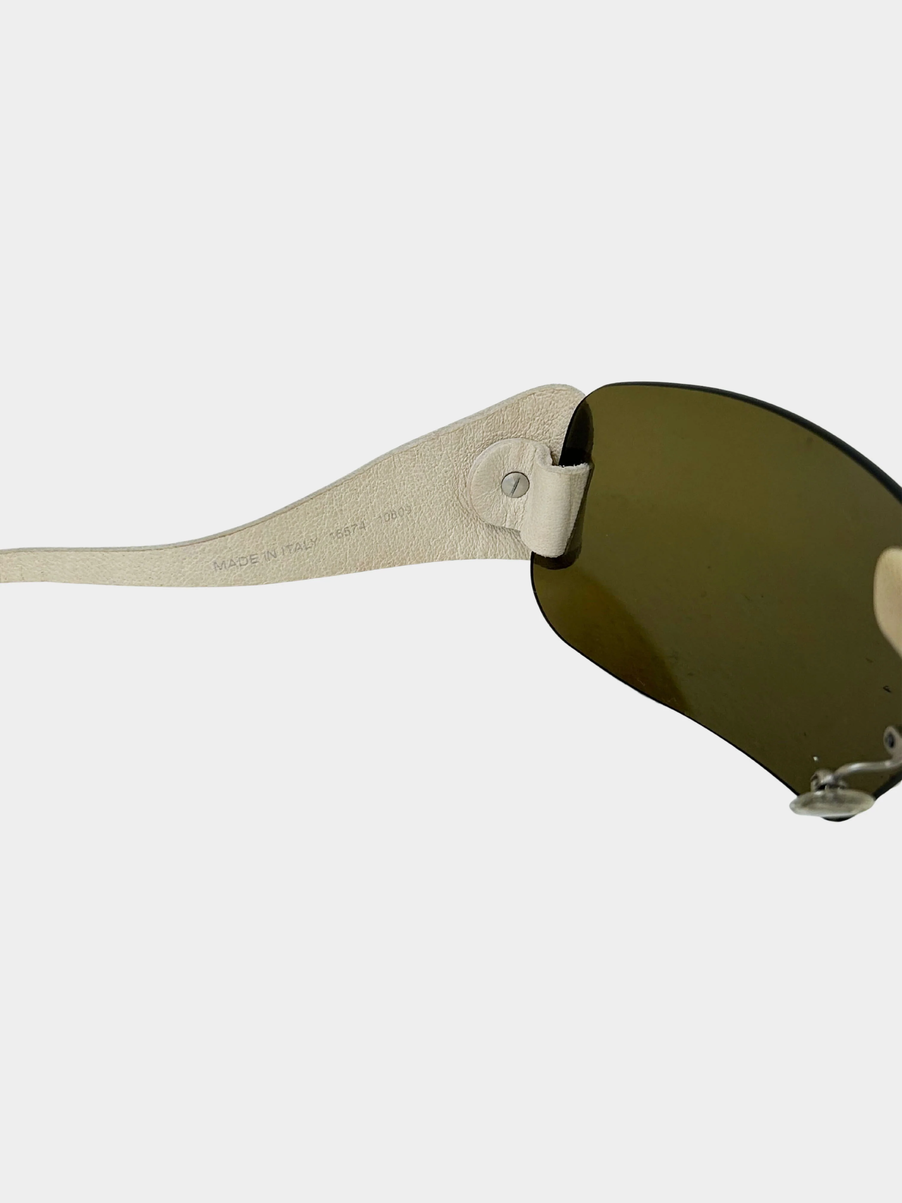 Chanel 1990s Rare Green Rimless Visor Sunglasses with Self-tie Leather Straps - Image 5