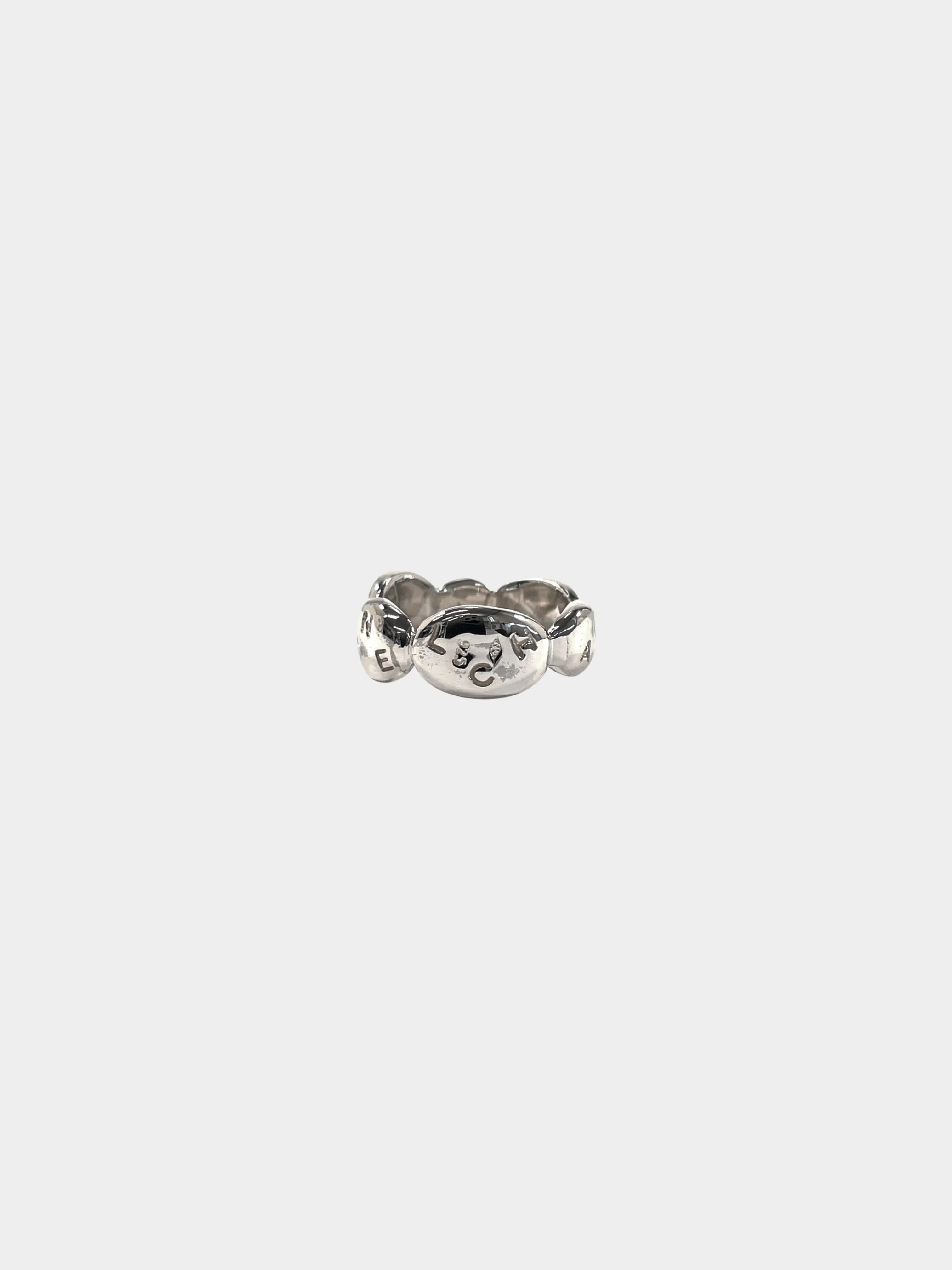 Chanel 1990s Silver Camellia Radis Logo Ring - Image 3