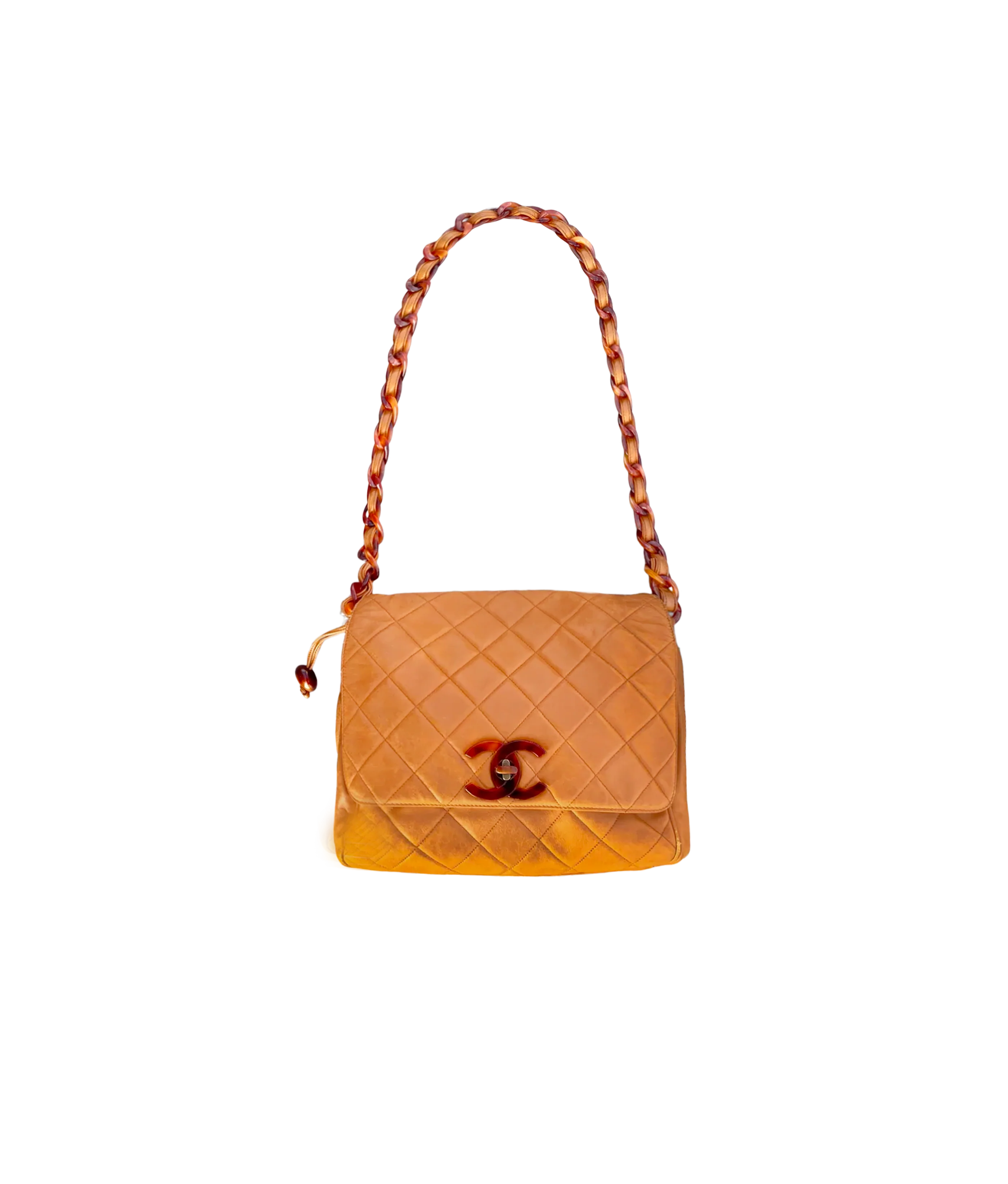 Chanel 1990s Brown Tortoise Logo Flap Bag