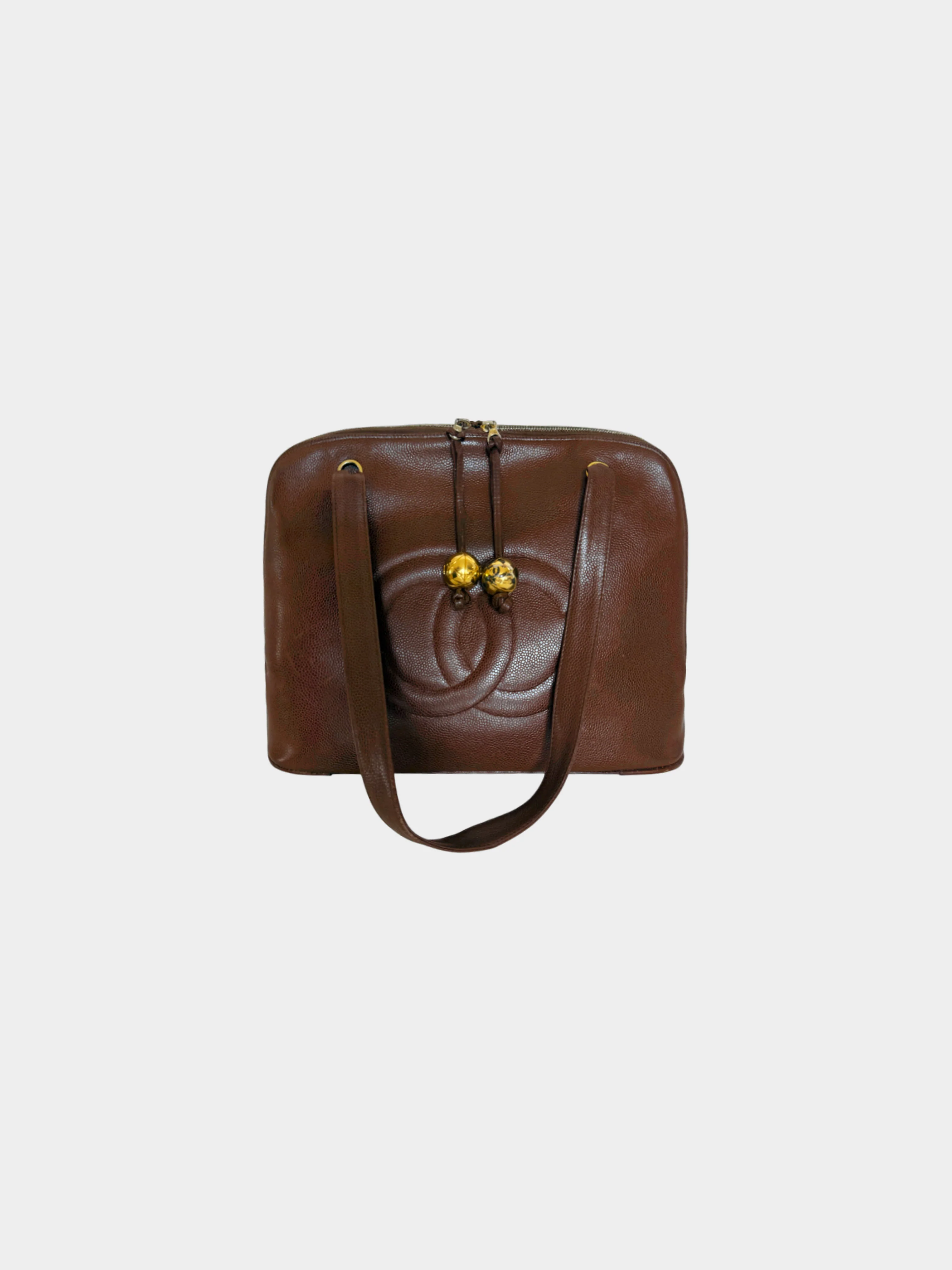 Chanel 1991-1994 Brown Caviar Skin Shoulder Bag - Image 2
