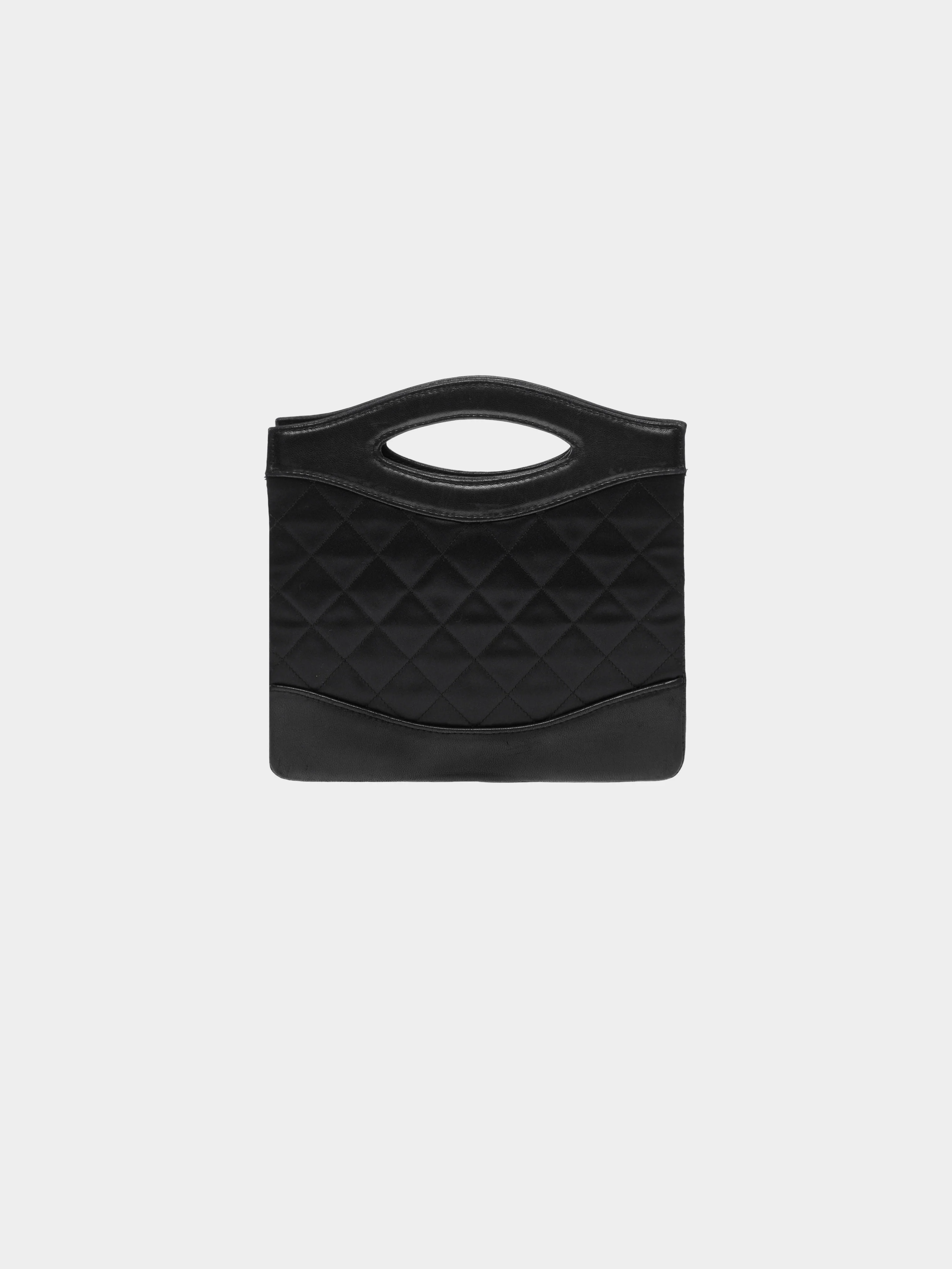 Chanel 1991 Black Diamond Quilted Satin and Leather Bag - Image 2