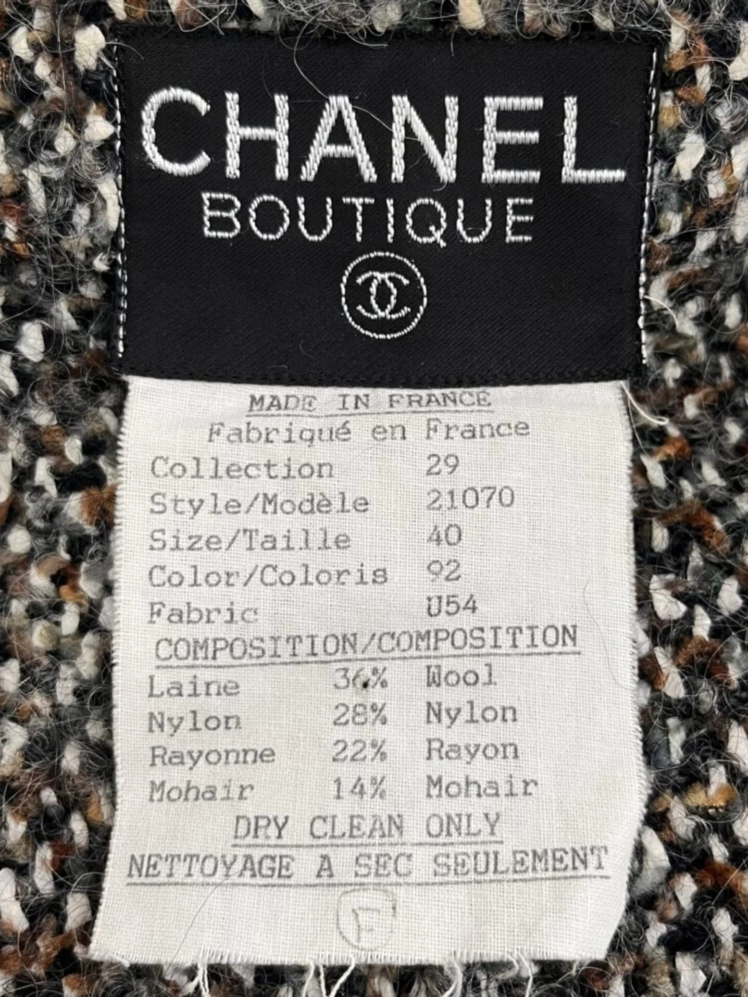 Chanel 1992 Brown Mohair Tweed Double Breasted Coat - Image 3