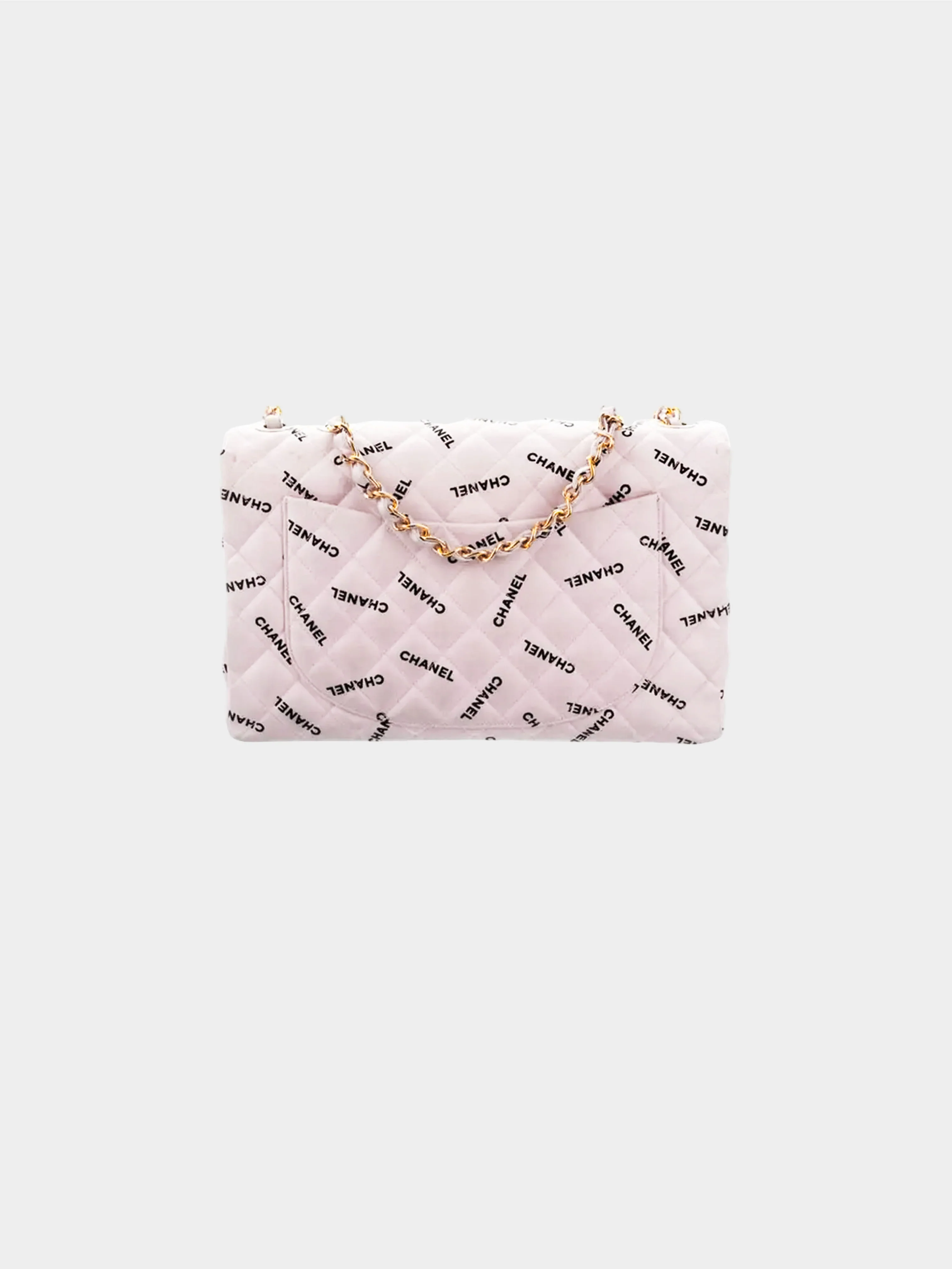 Chanel 1994-1996 Pink Canvas All-over Logo Print Maxi Flap Bag - Image 3