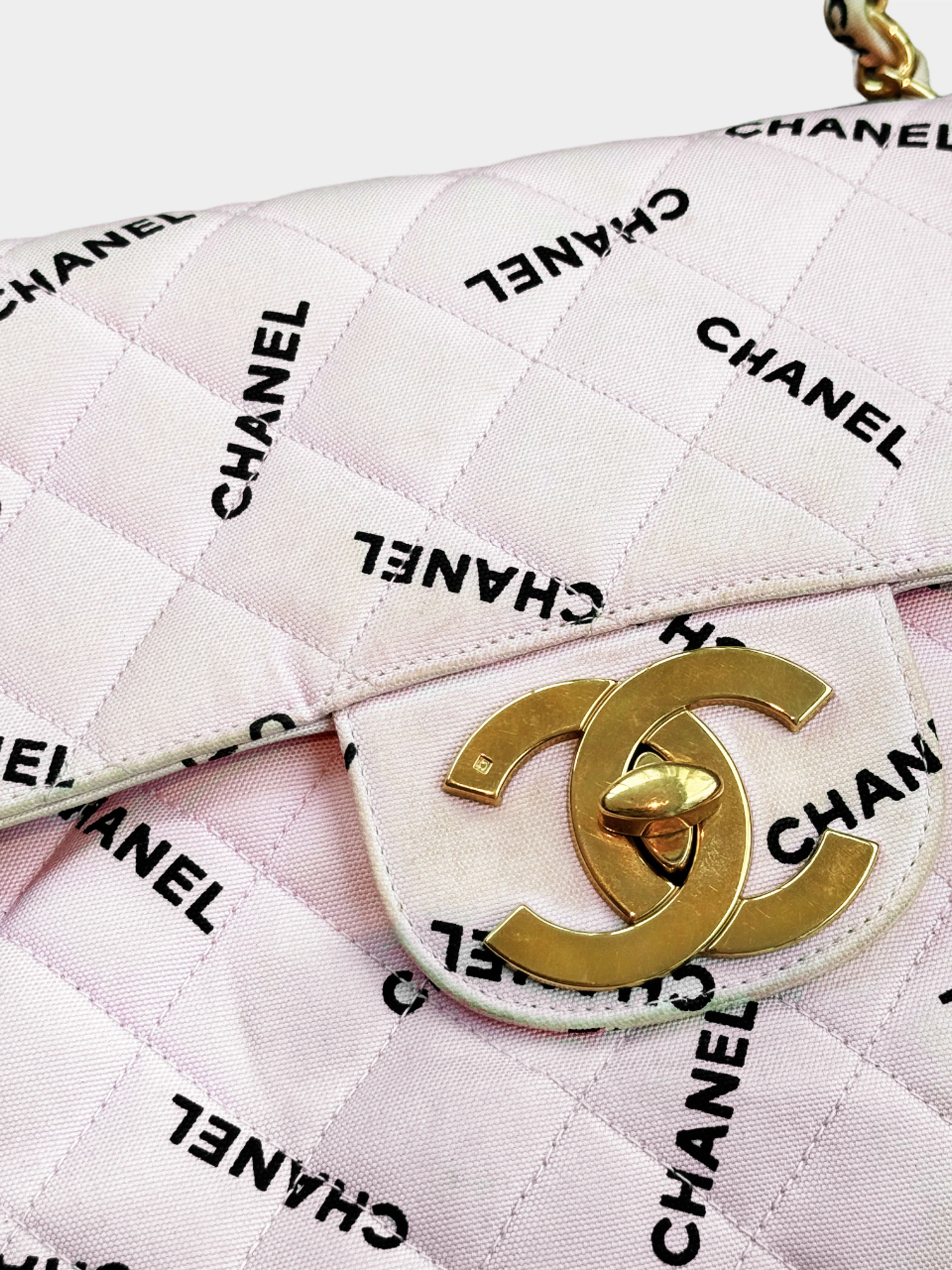 Chanel 1994-1996 Pink Canvas All-over Logo Print Maxi Flap Bag - Image 4