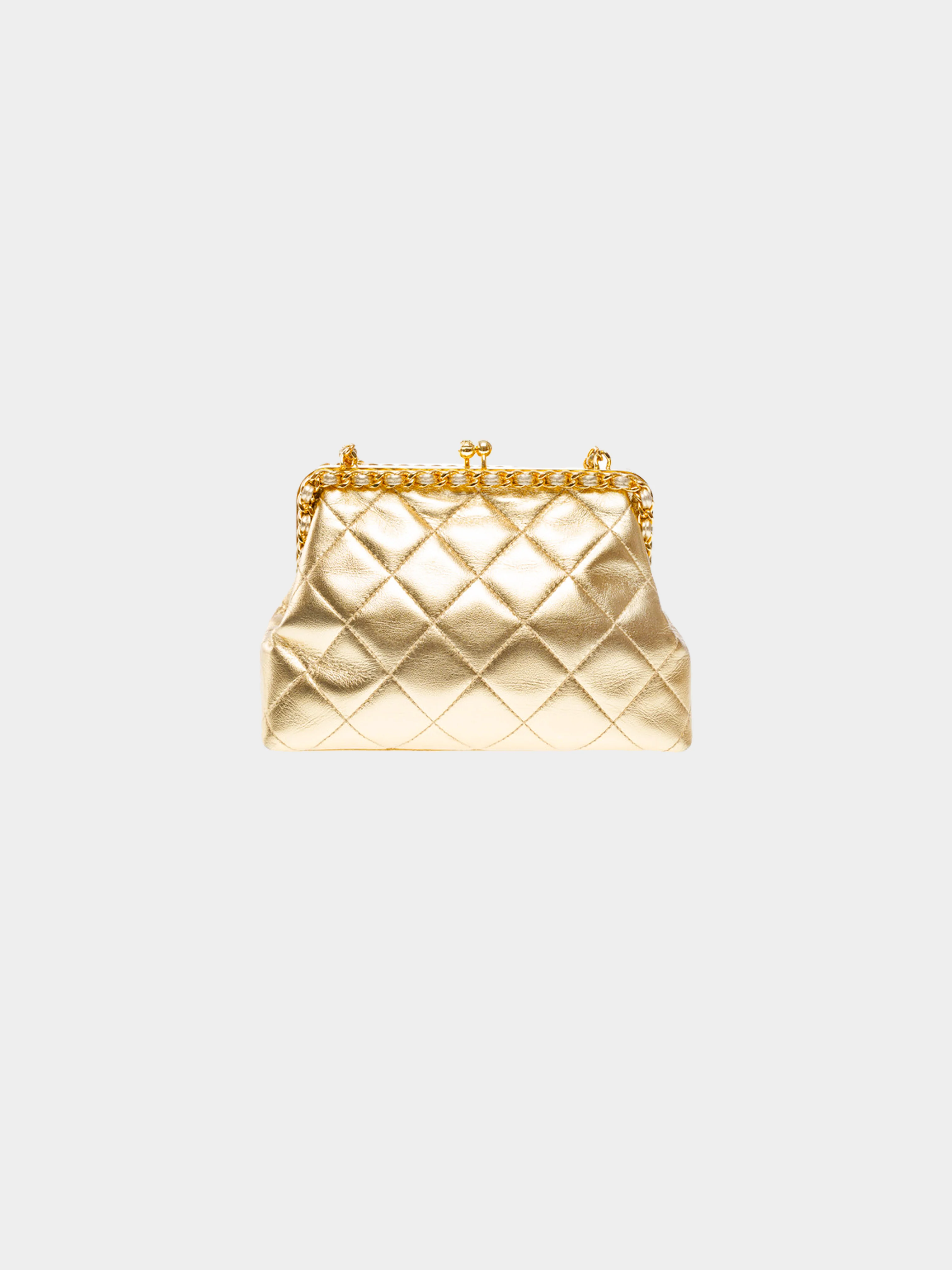 Chanel 1994-1996 Metallic Gold Quilted Leather Evening Bag - Image 2