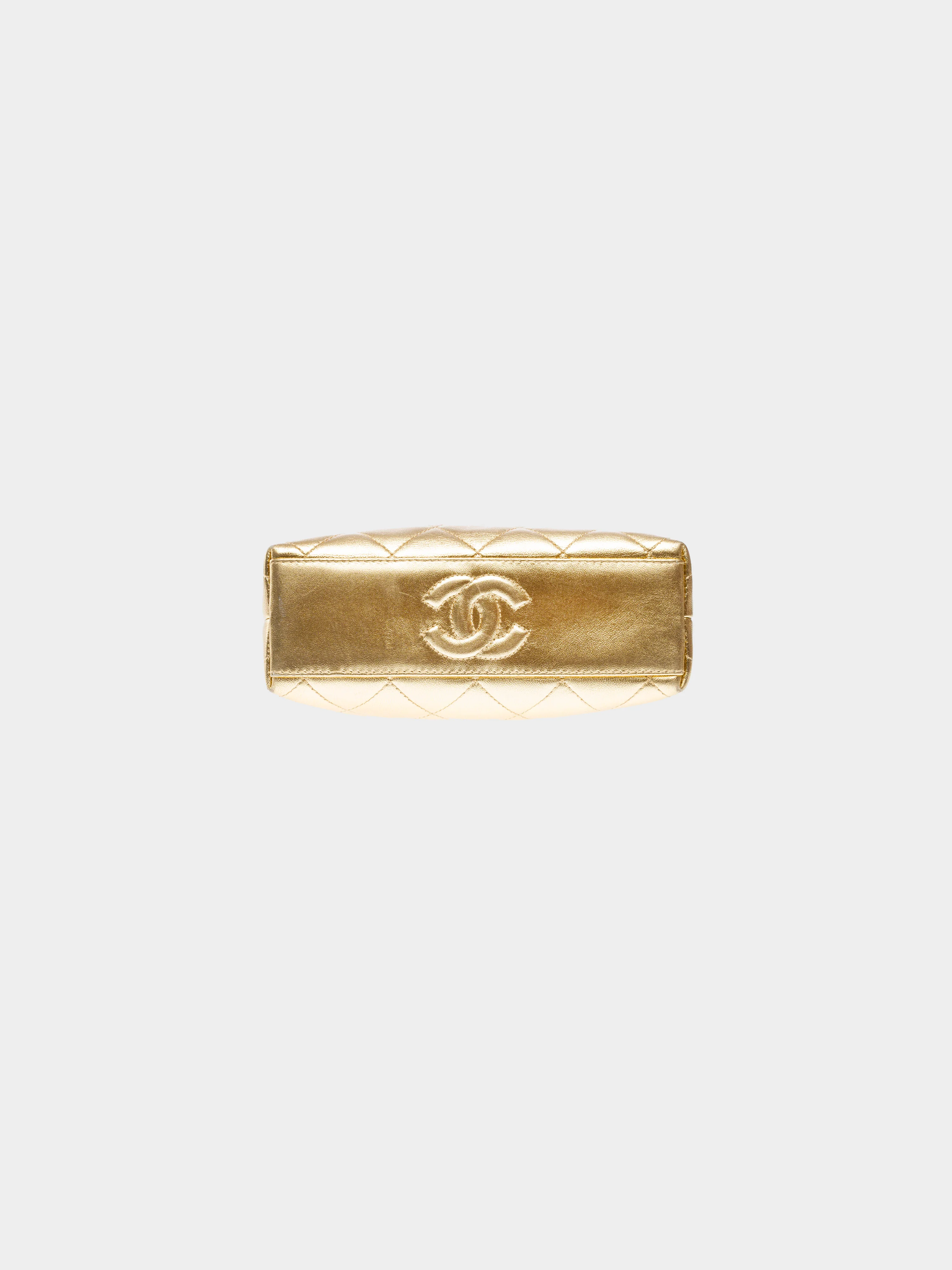 Chanel 1994-1996 Metallic Gold Quilted Leather Evening Bag - Image 3