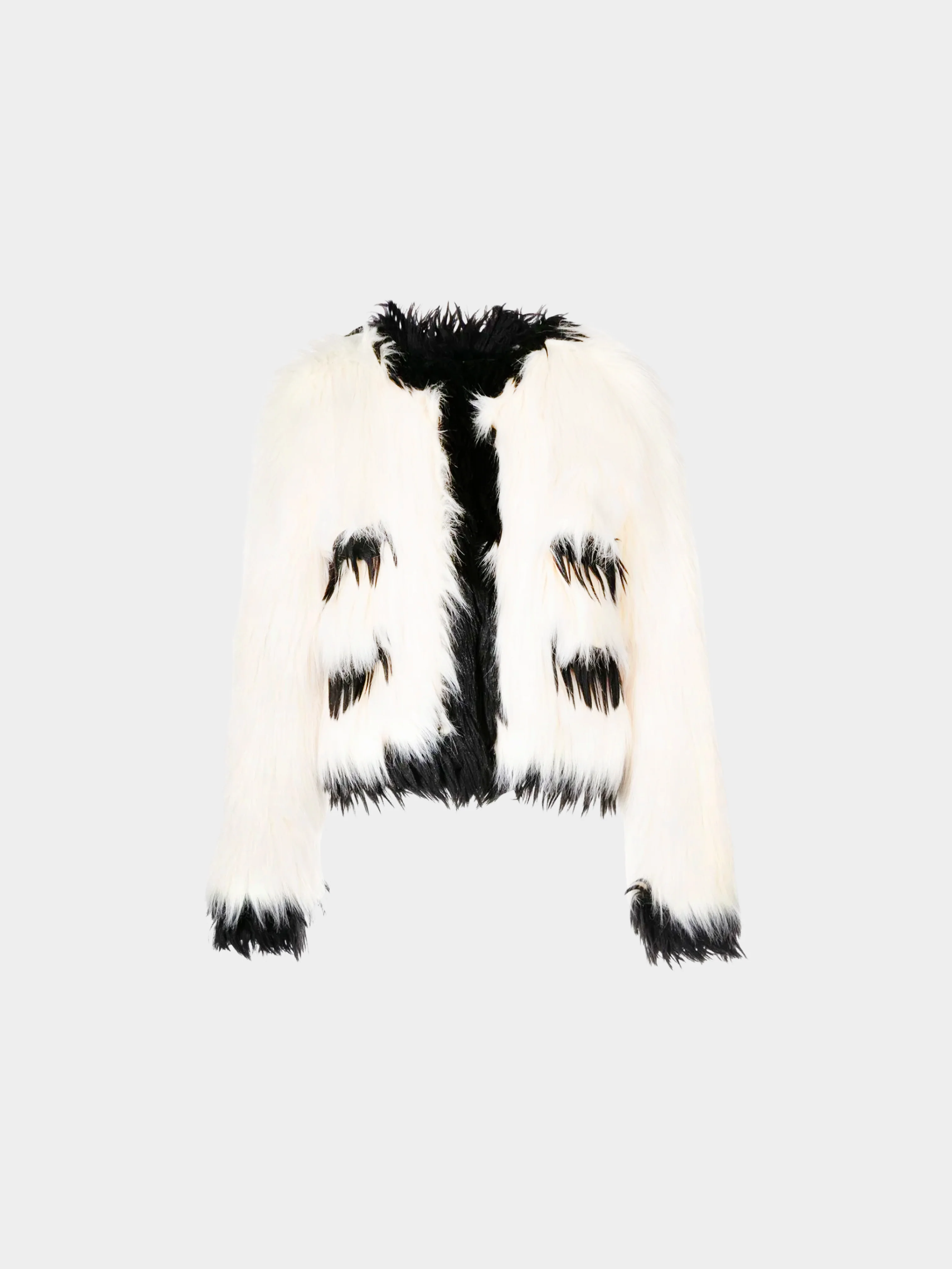 Chanel 1994 Cream and Black Colour-Block Faux-Fur Jacket