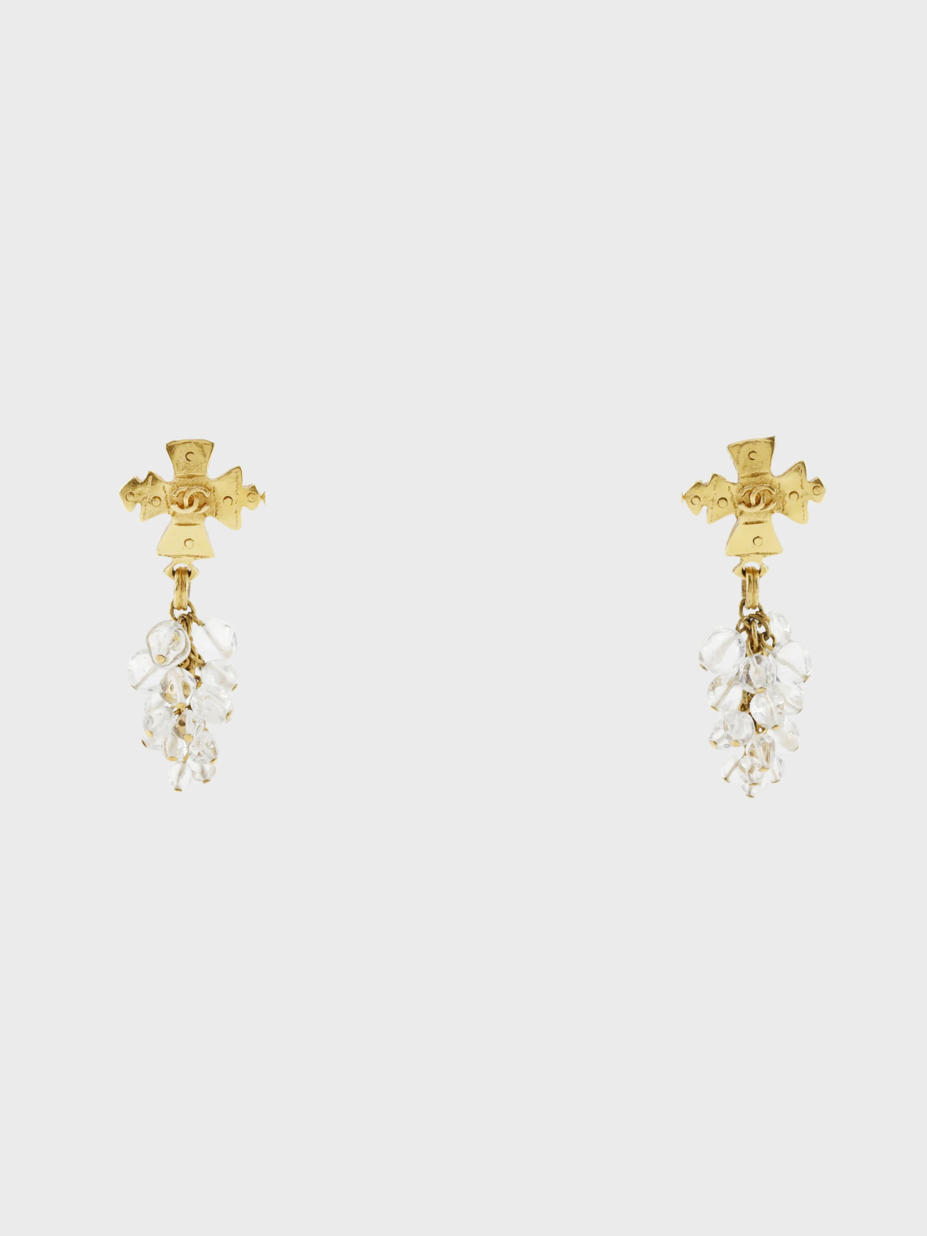 Chanel 1994 Gold Plated Metal Coco Mark Cross Earrings
