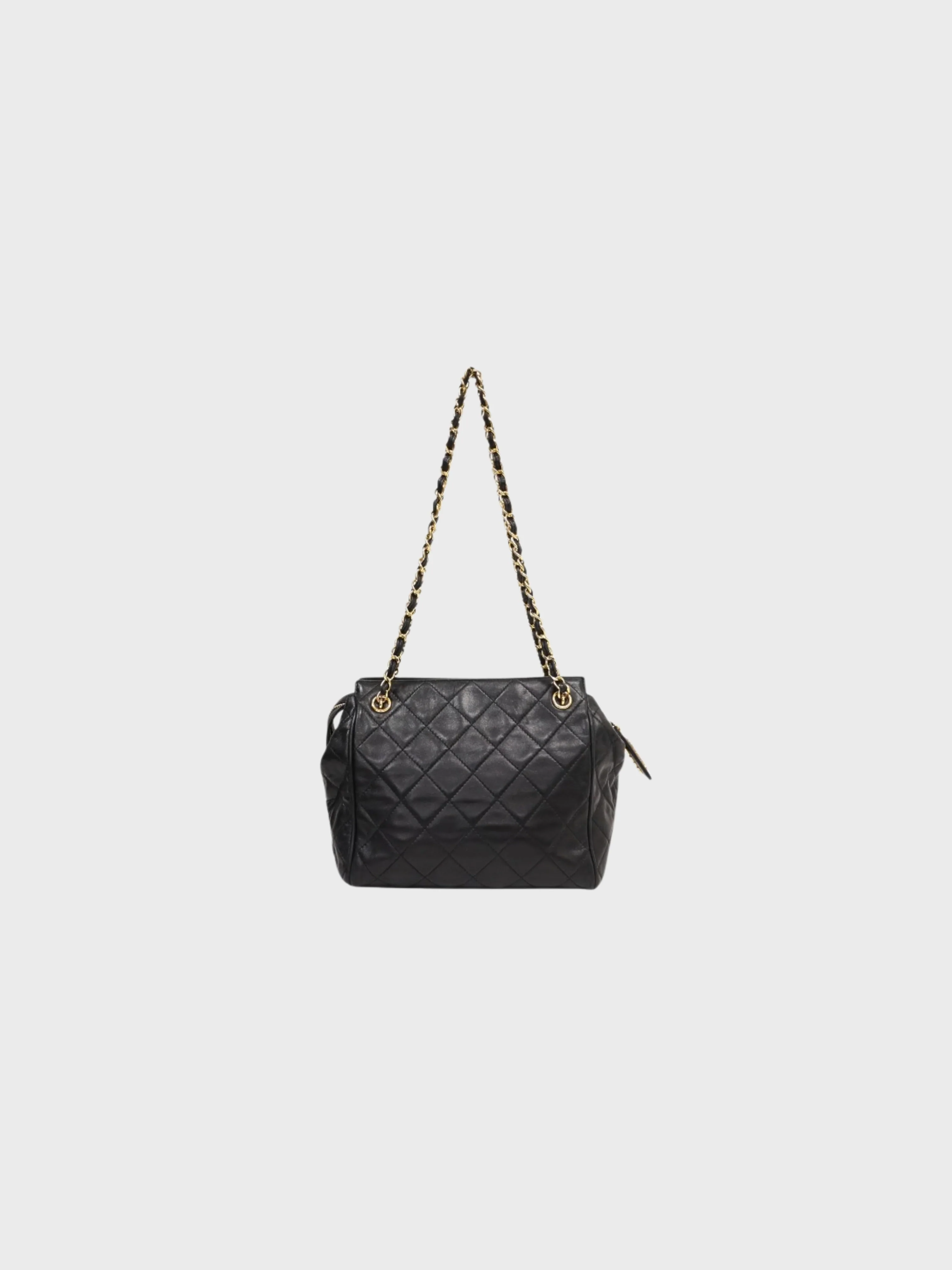 Chanel 1995 Black Lambskin Logo Chain Shoulder Bag - Image 2