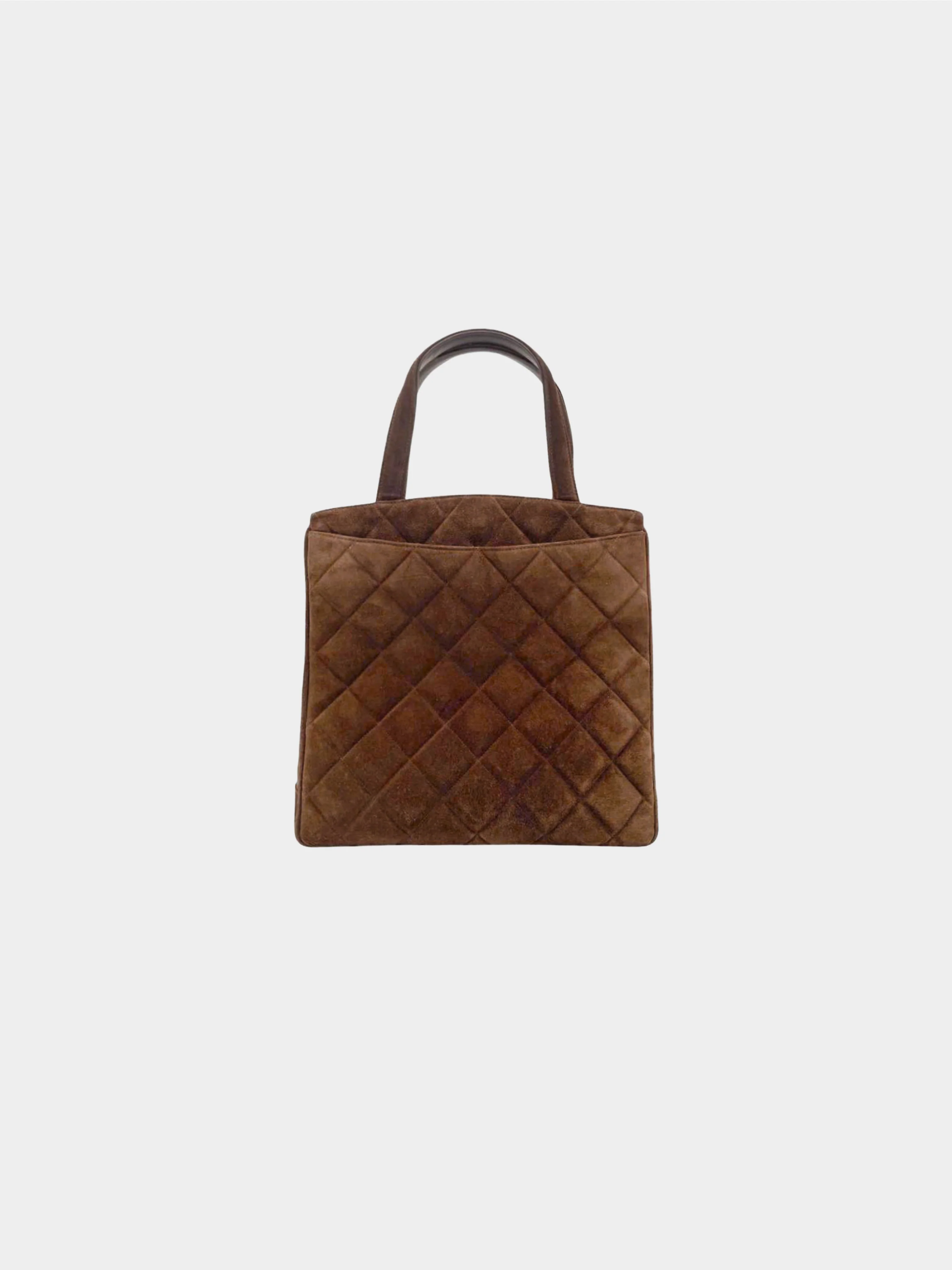 Chanel 1995 Brown Quilted Suede Tote - Image 2