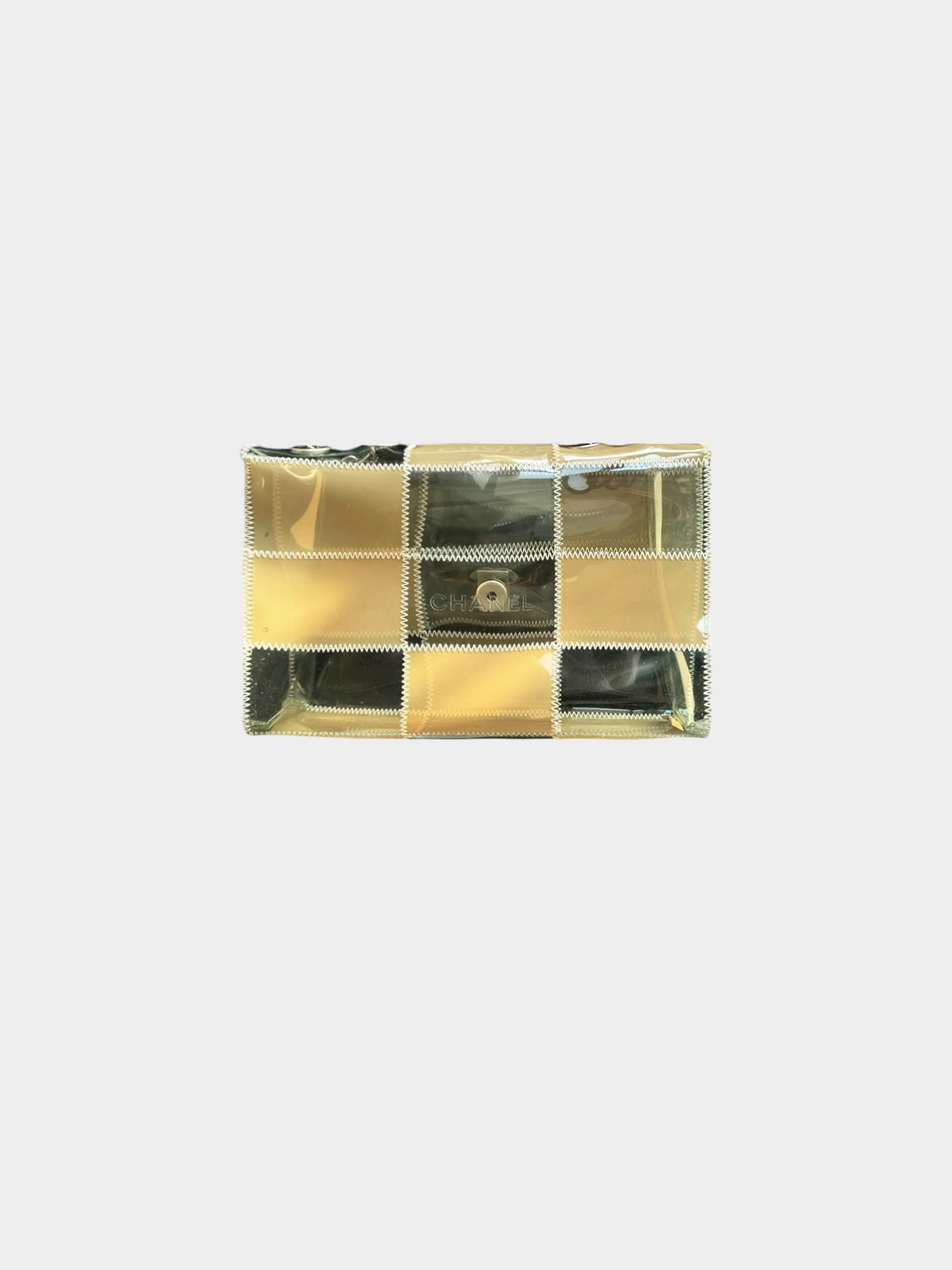 Chanel 1997-1999 Beige and Yellow Vinyl Patchwork Flap Bag - Image 2