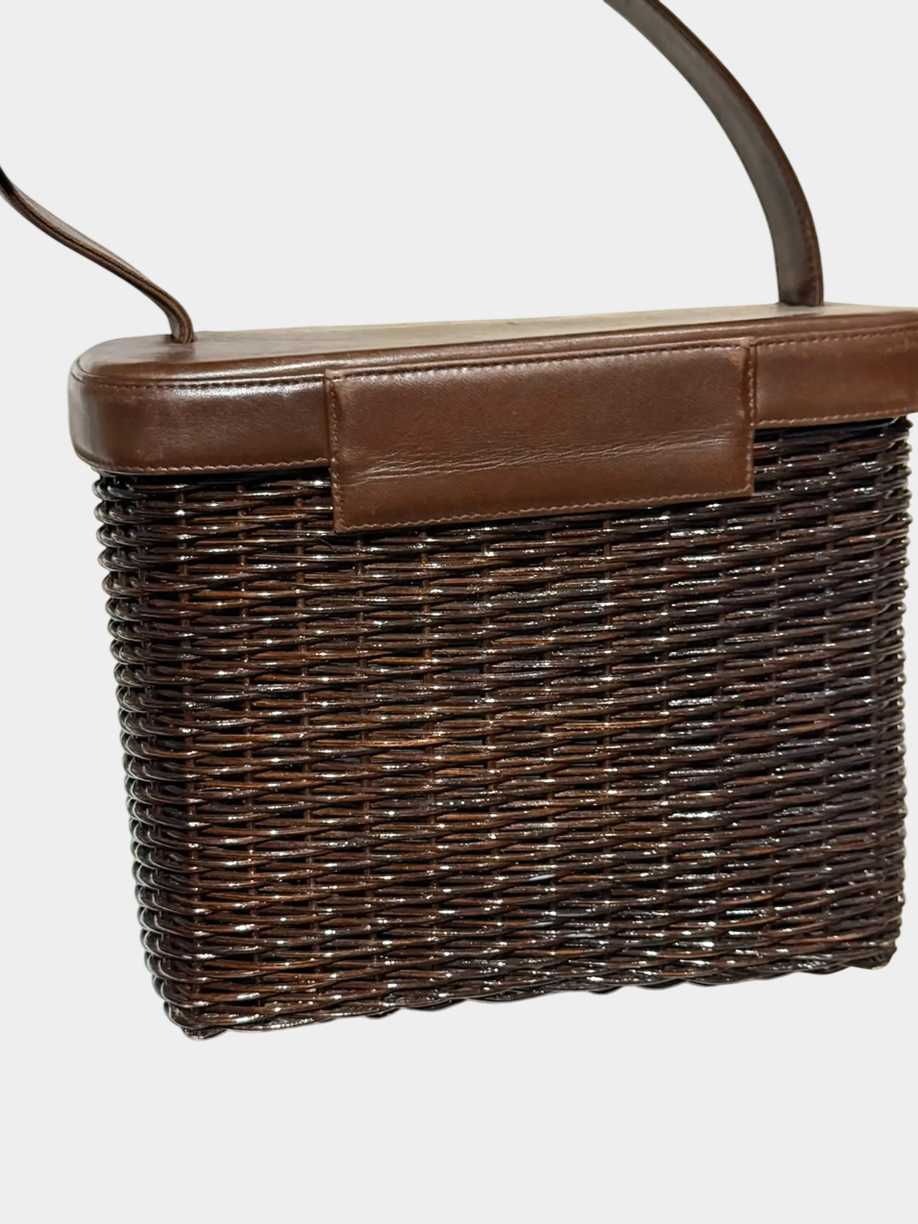 Chanel 1997-1999 Brown Wicker Top Handle Bag - Image 3