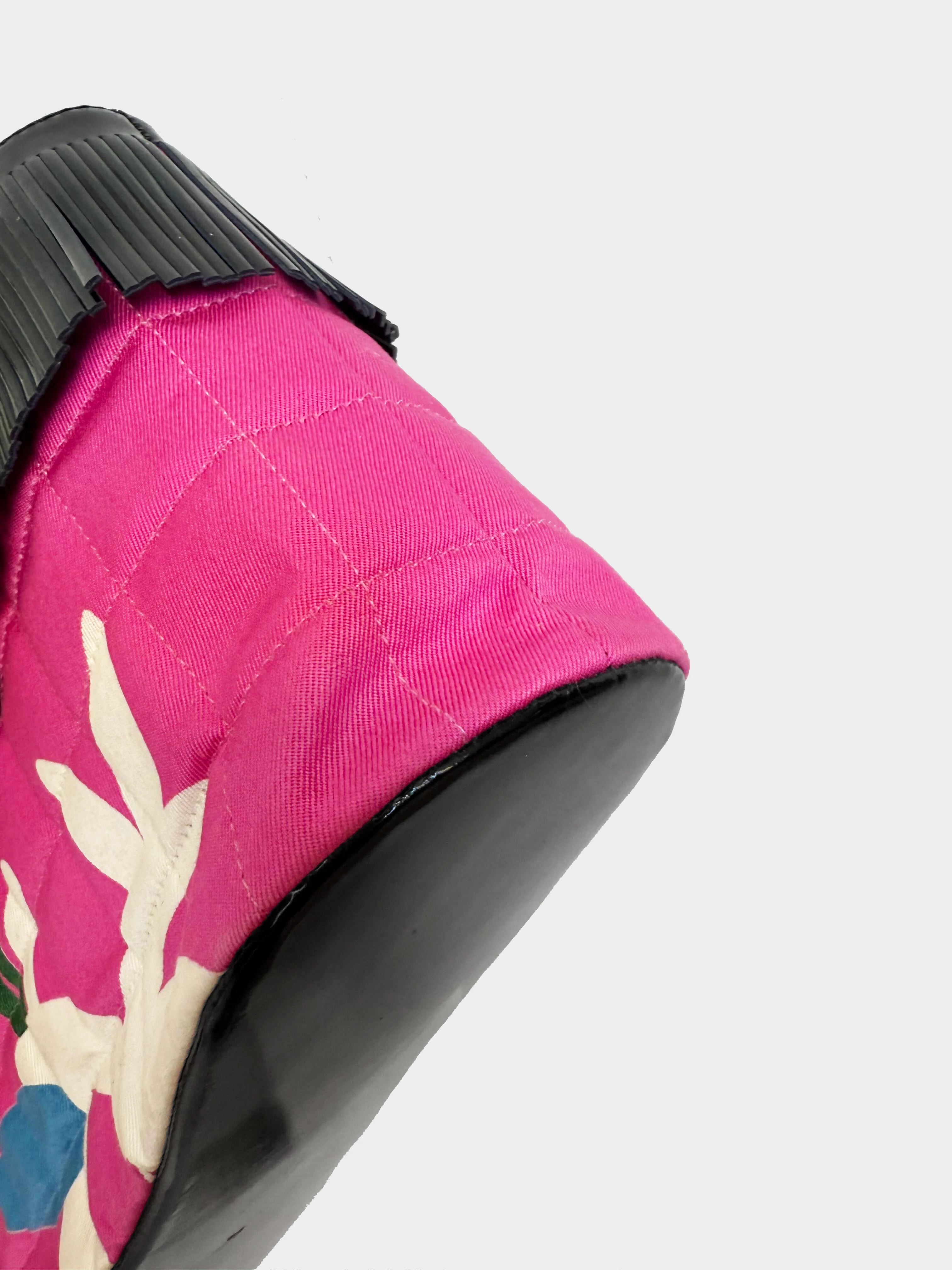 Chanel 1997-1999 Pink and Black Chocolate Bar Quilted and Fringed Tote Bag - Image 3