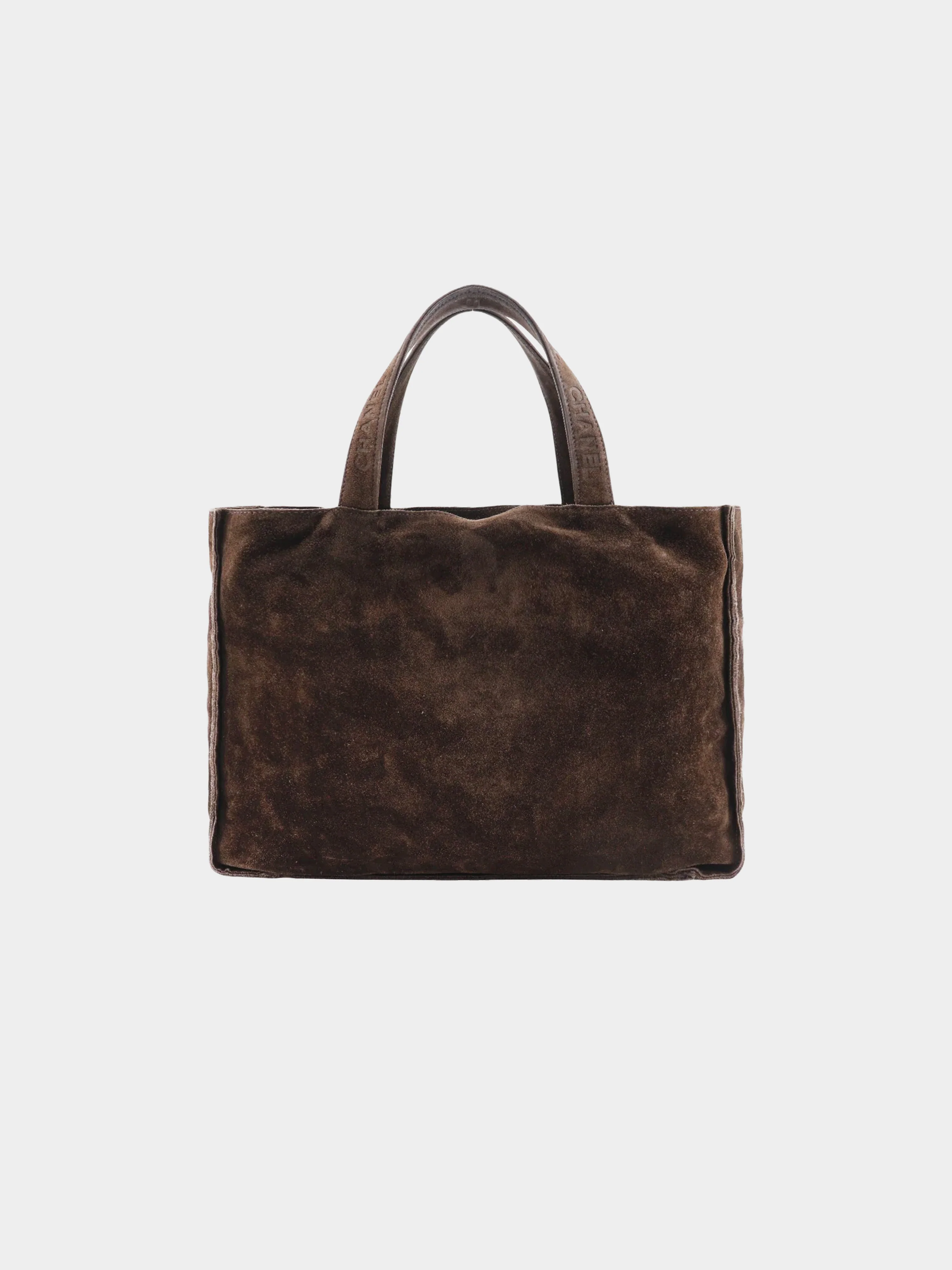 Chanel 1997 Brown Suede Logo Handle Tote Bag
