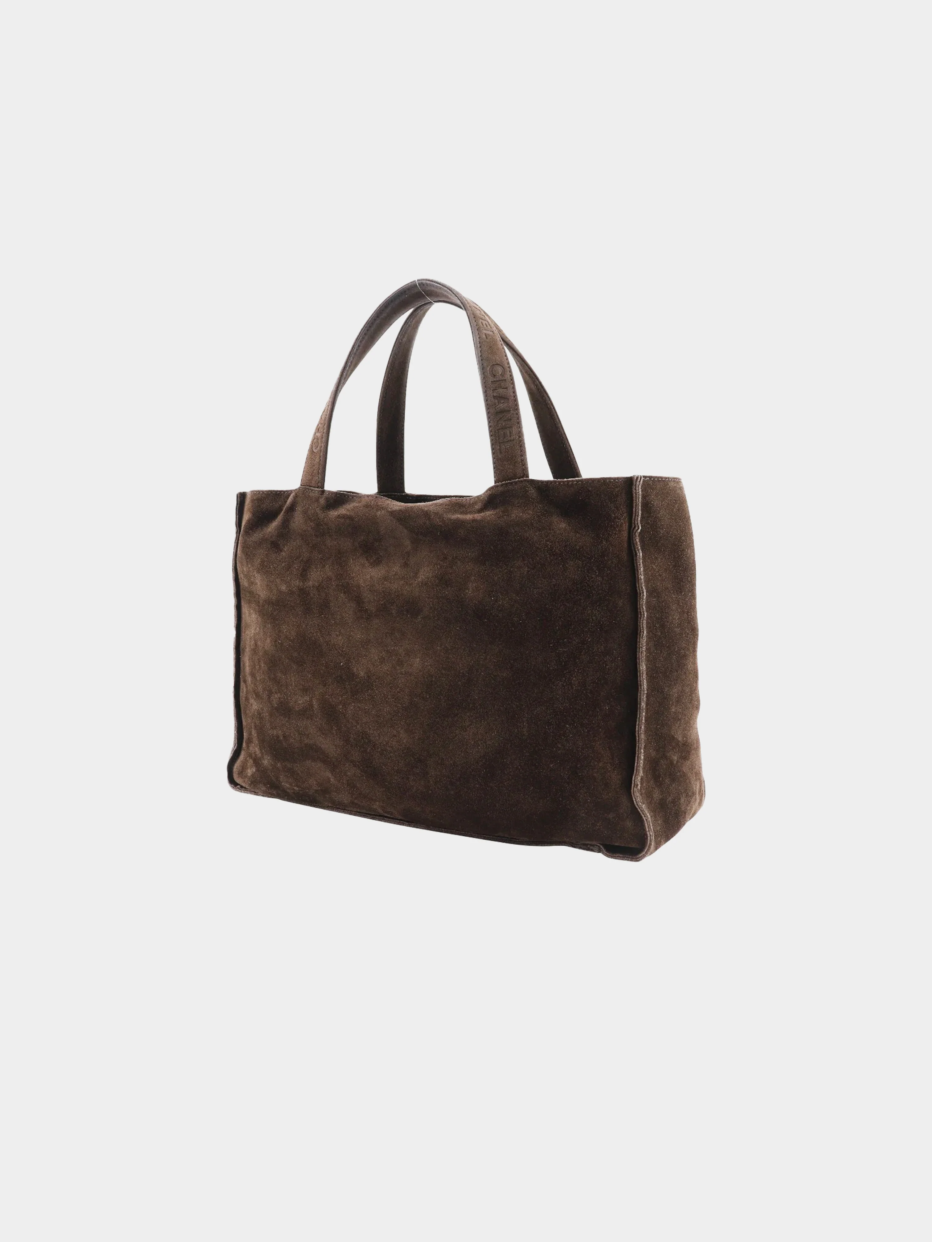 Chanel 1997 Brown Suede Logo Handle Tote Bag - Image 2