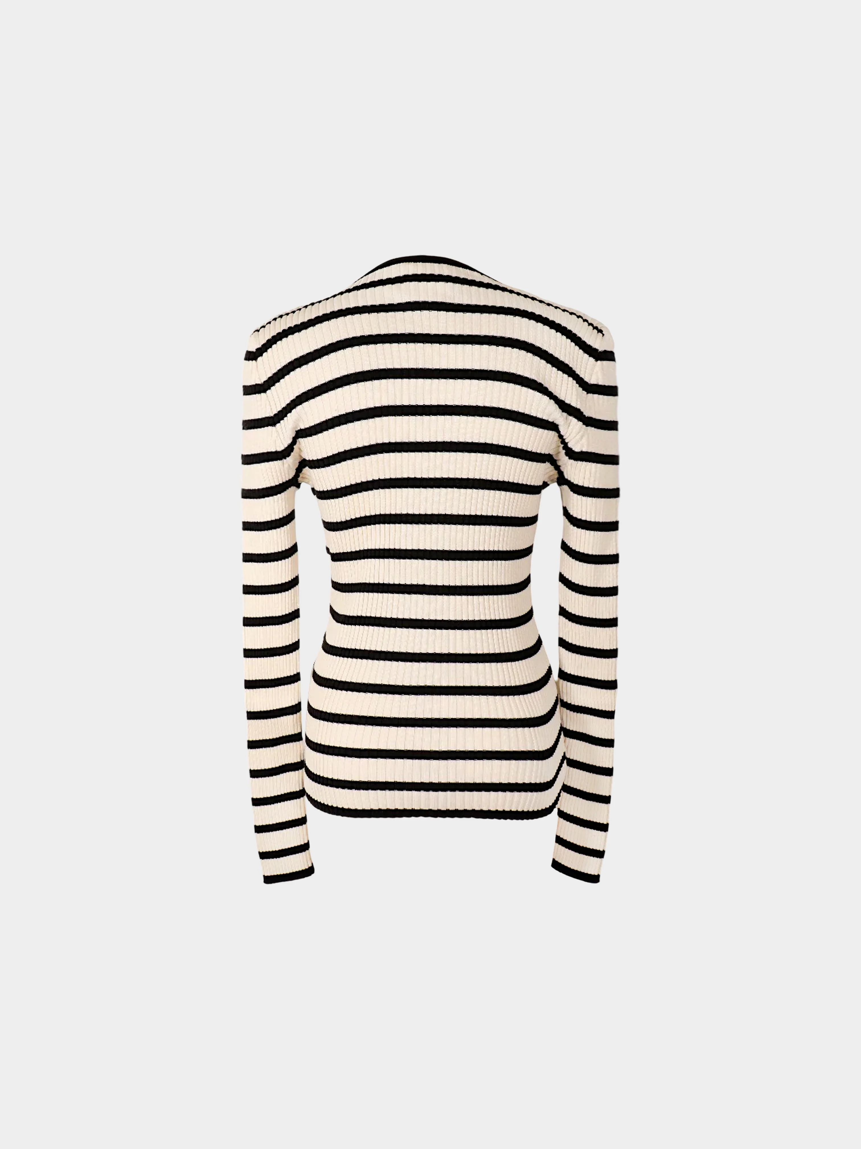 Chanel 1998 Beige and White Striped Ribbed Logo Sweater - Image 2