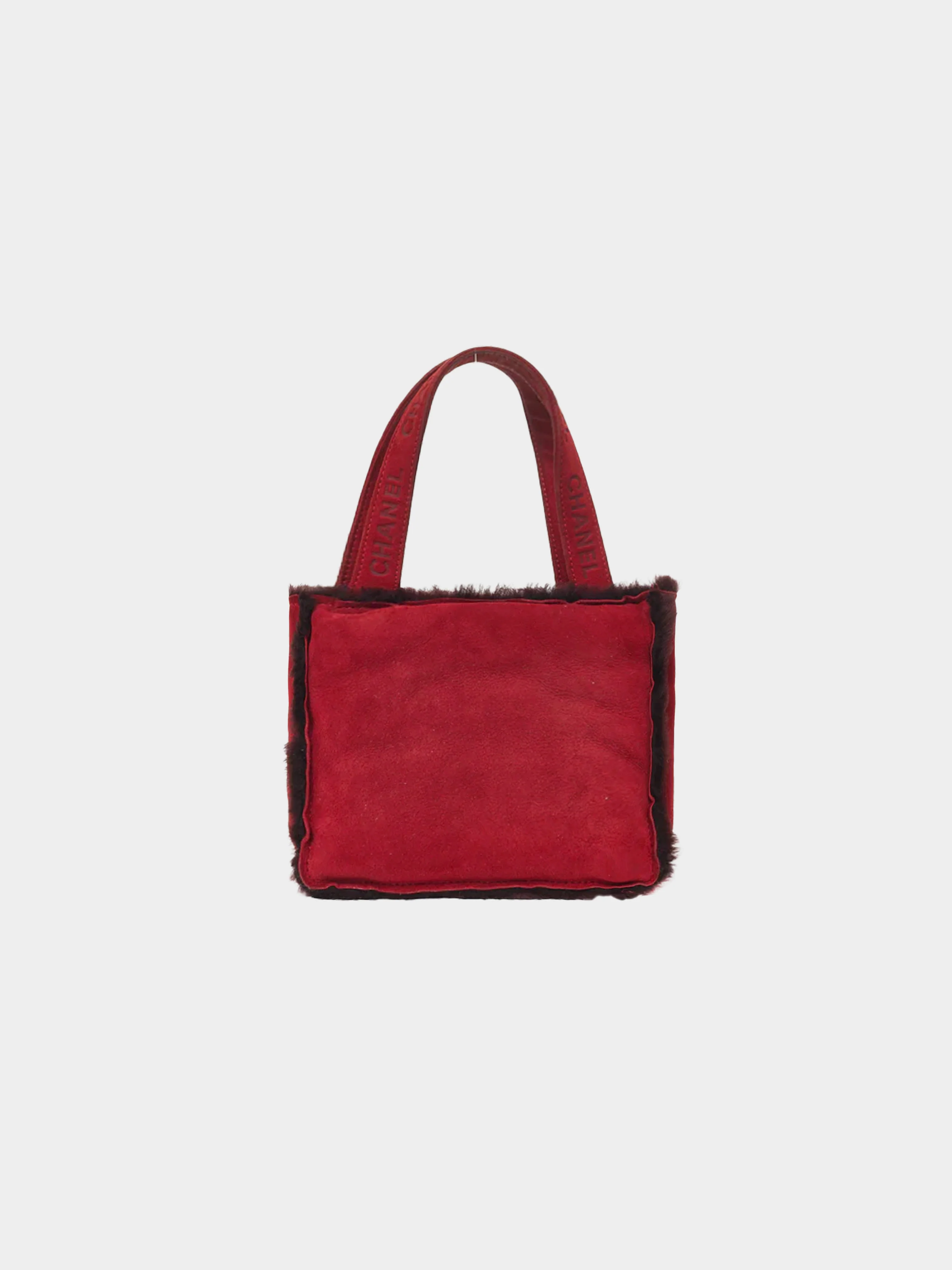 Chanel 1998 Burgundy Suede Faux Fur Trim Mini Tote Bag