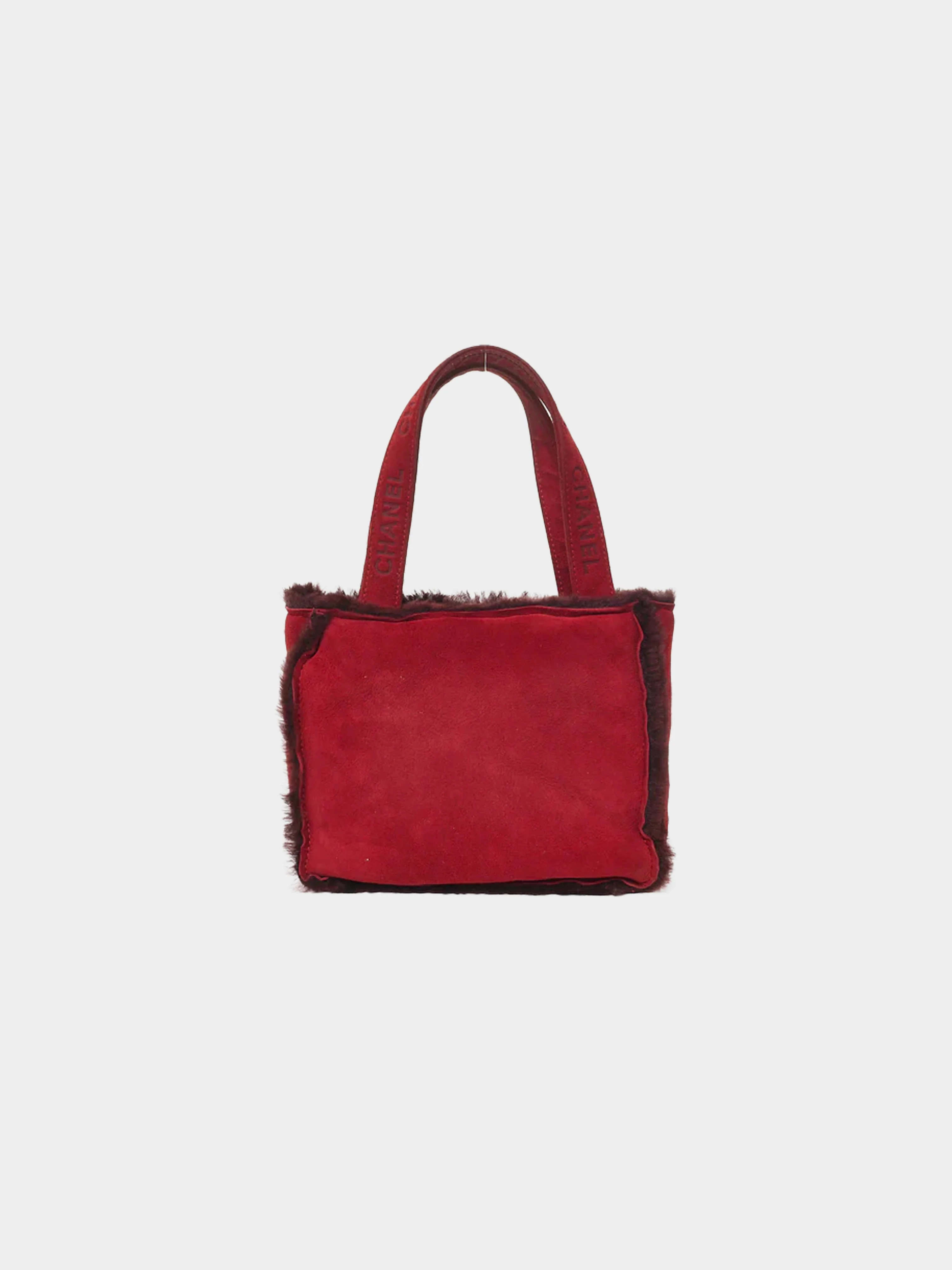 Chanel 1998 Burgundy Suede Faux Fur Trim Mini Tote Bag - Image 2
