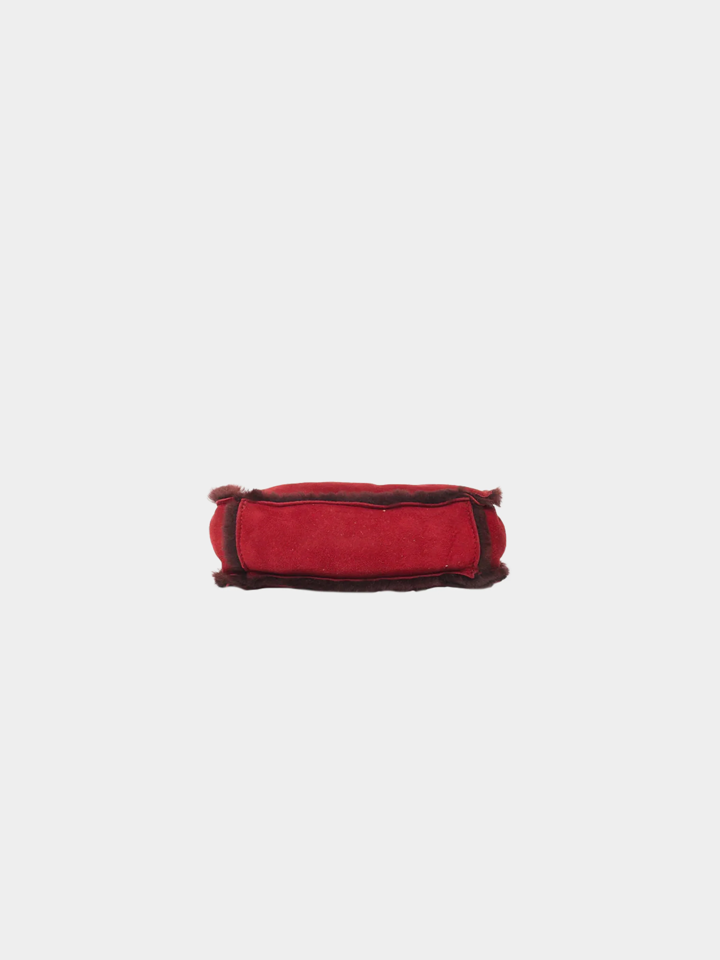 Chanel 1998 Burgundy Suede Faux Fur Trim Mini Tote Bag - Image 4