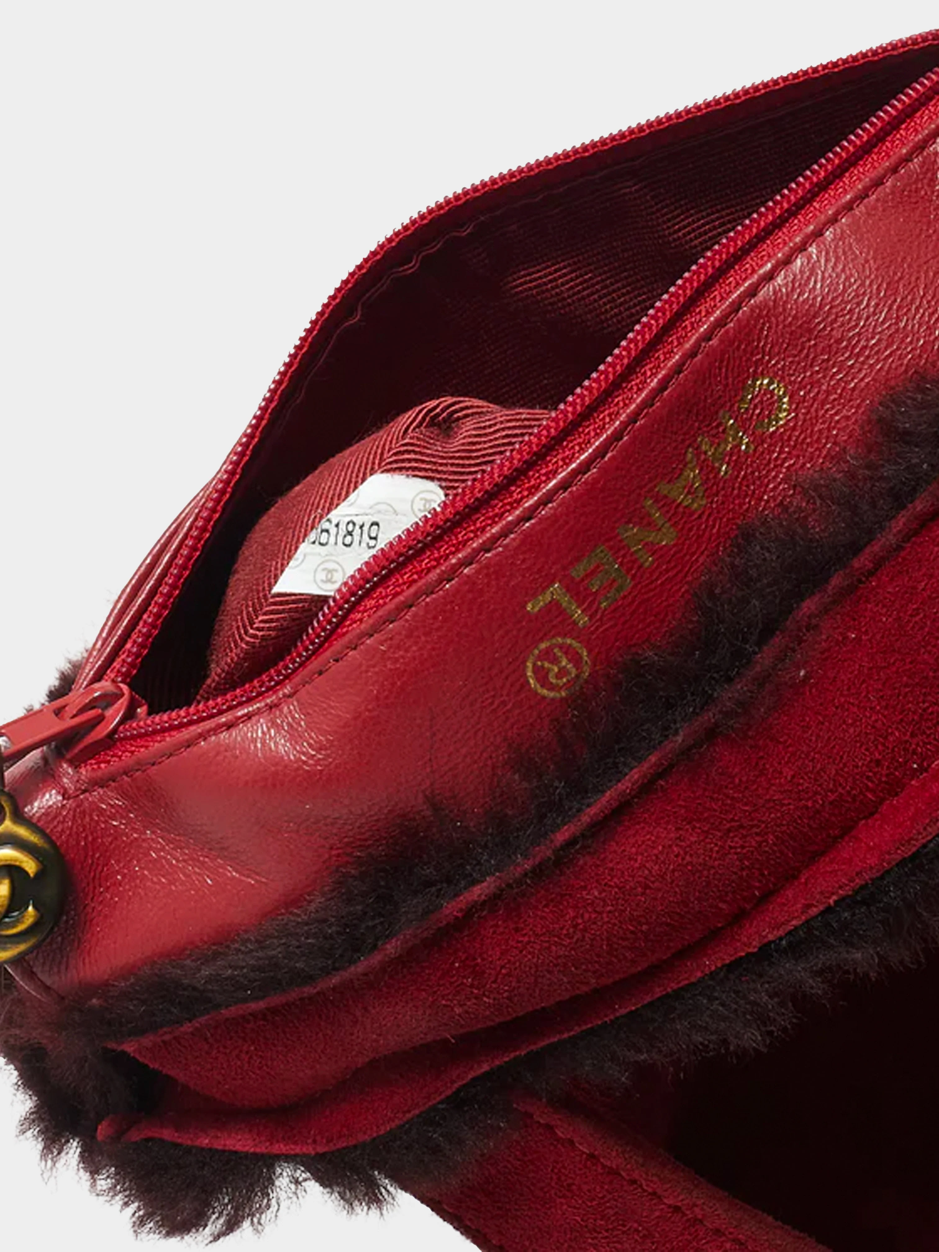 Chanel 1998 Burgundy Suede Faux Fur Trim Mini Tote Bag - Image 5