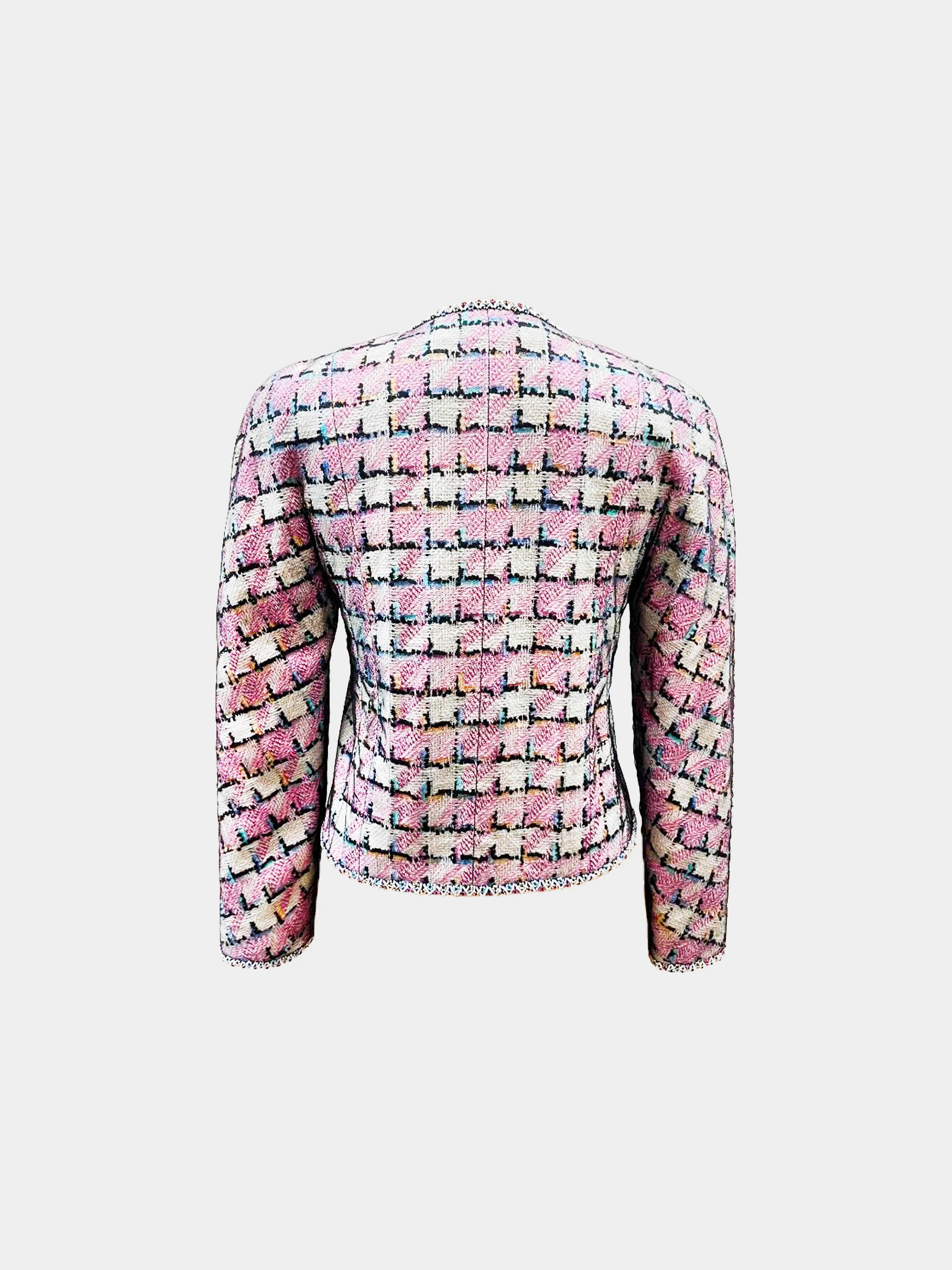 Chanel 1998 Pastel Check Tweed Tulle Overlay Jacket - Image 2