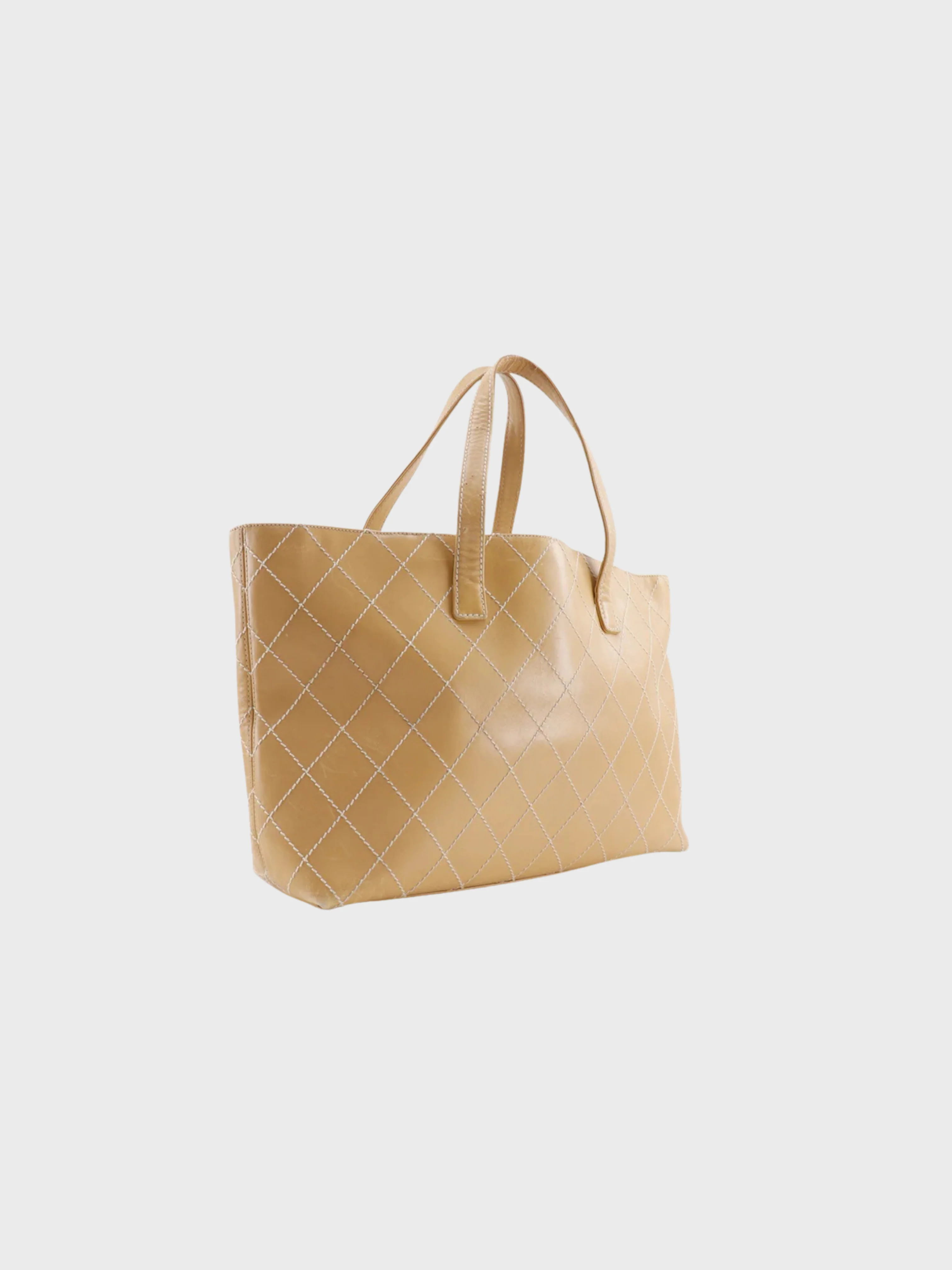 Chanel 2000s Beige Calfskin Wild Stitch Tote Bag - Image 2