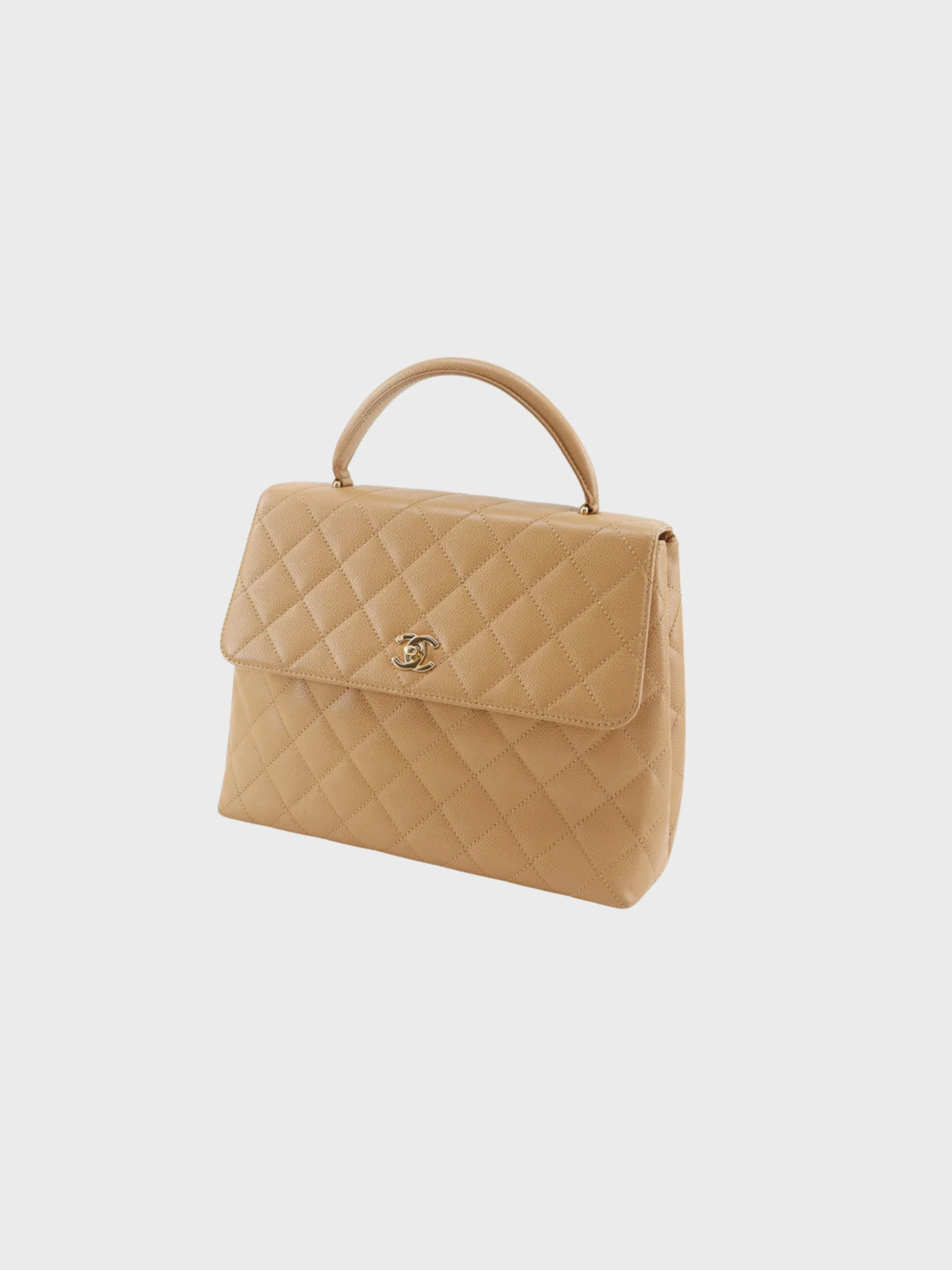 Chanel 2000s Beige Caviar Leather Matelassé Top Handle Bag - Image 3