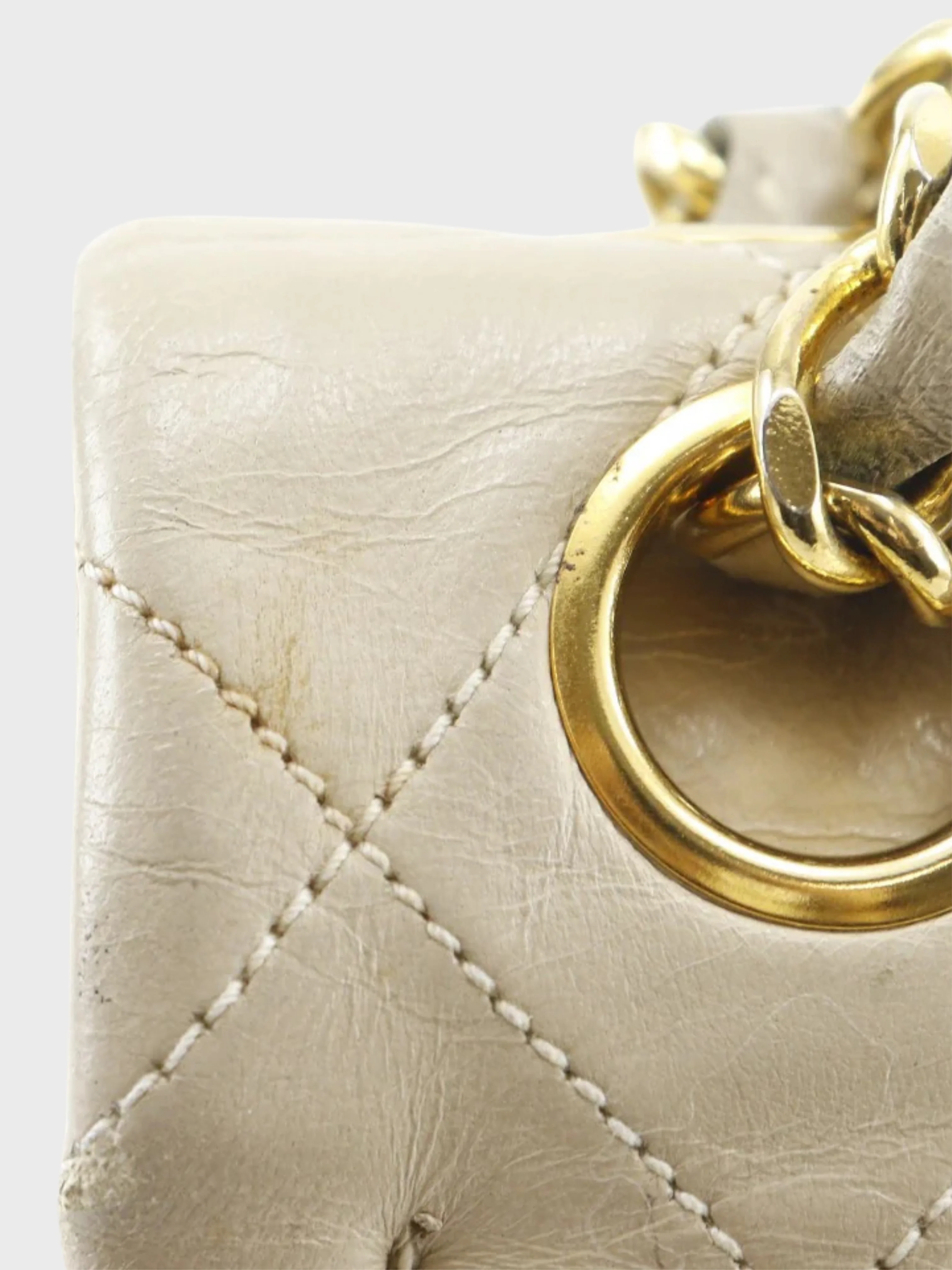 Chanel 2000s Beige Lambskin Matelassé 25 Double Flap Chain Shoulder Bag - Image 6