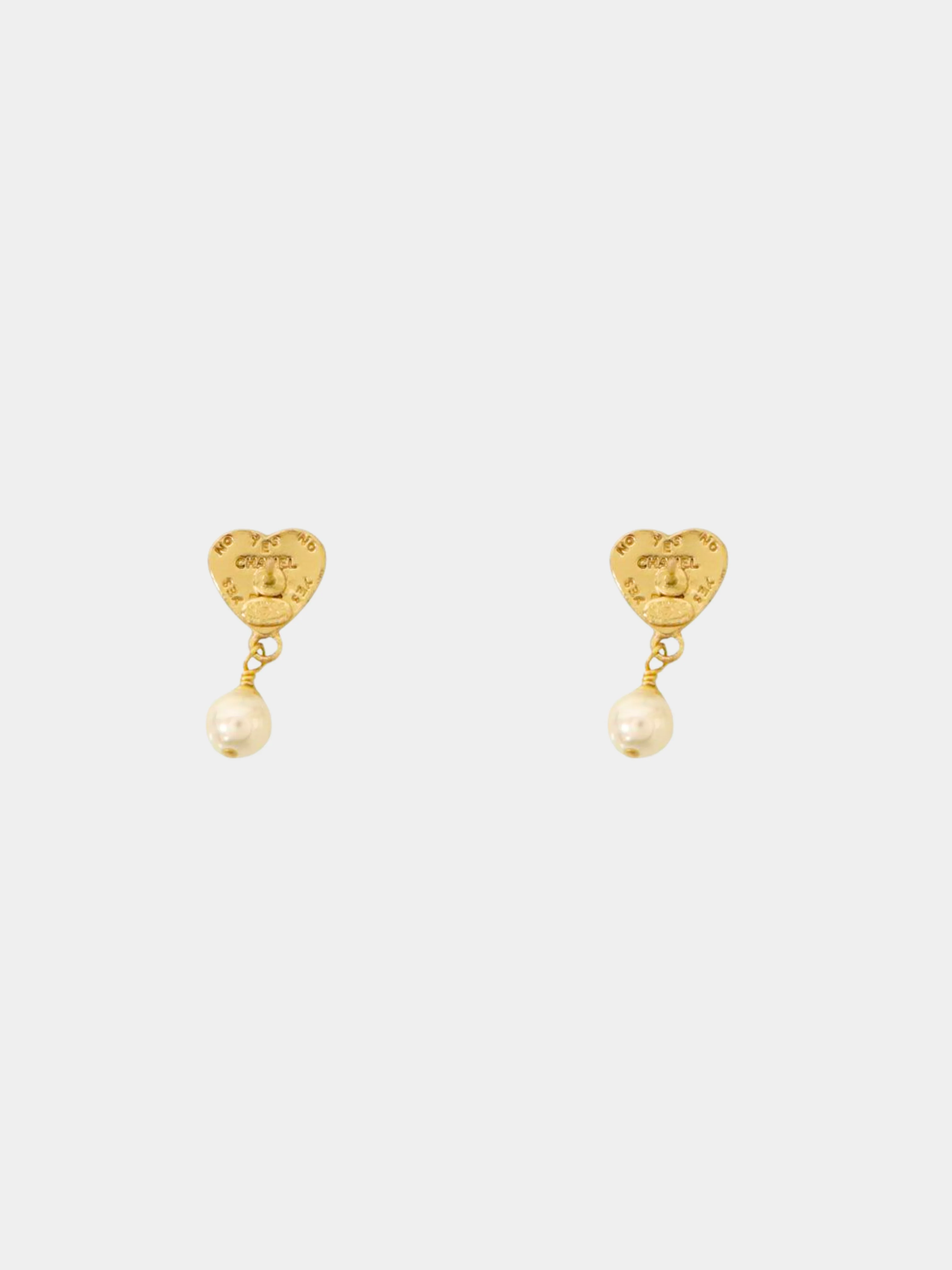 Chanel 2000s Black CC Pearl Hanging Stud Earrings - Image 2