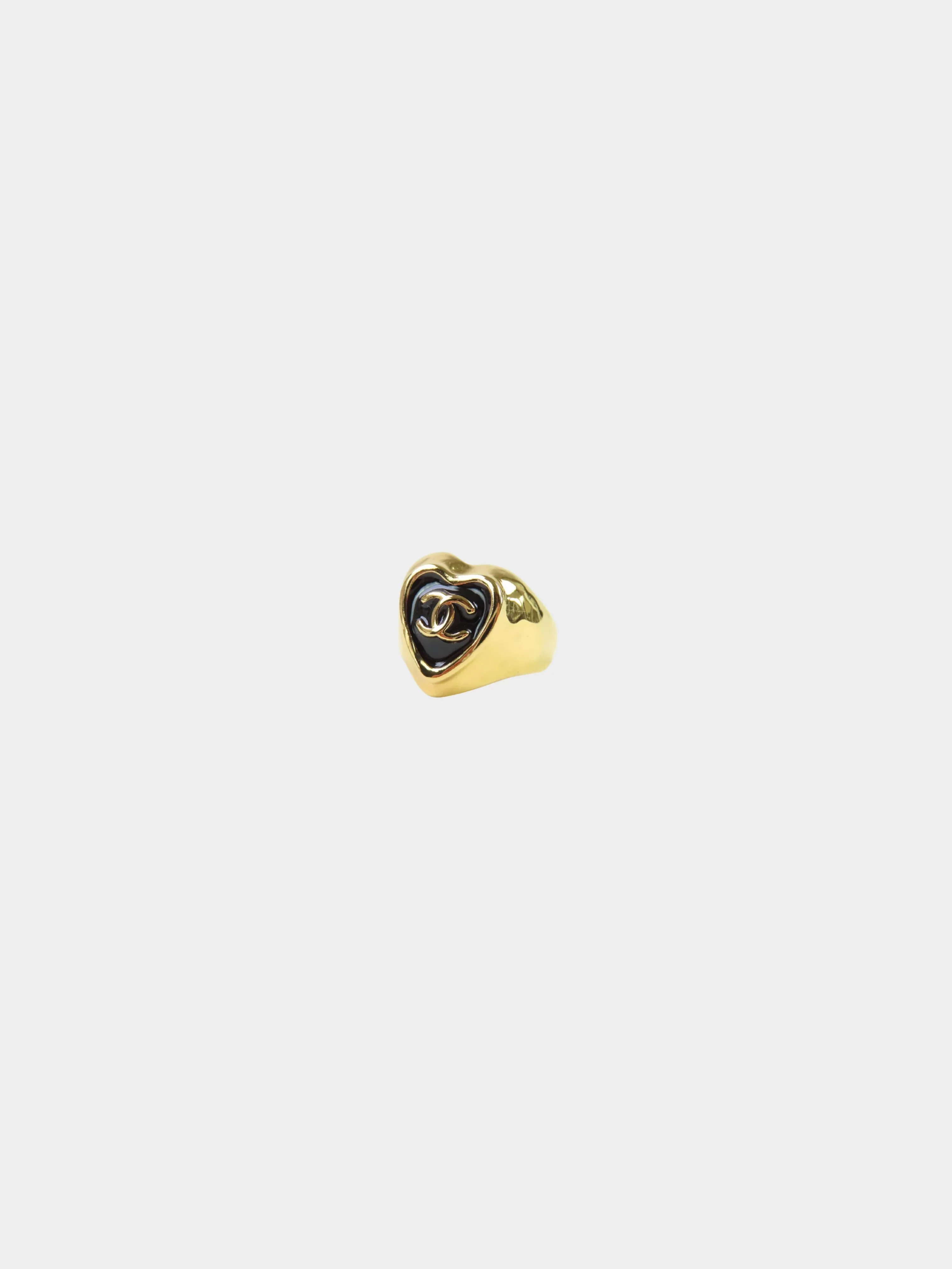 Chanel 2000s Black Heart CC Ring