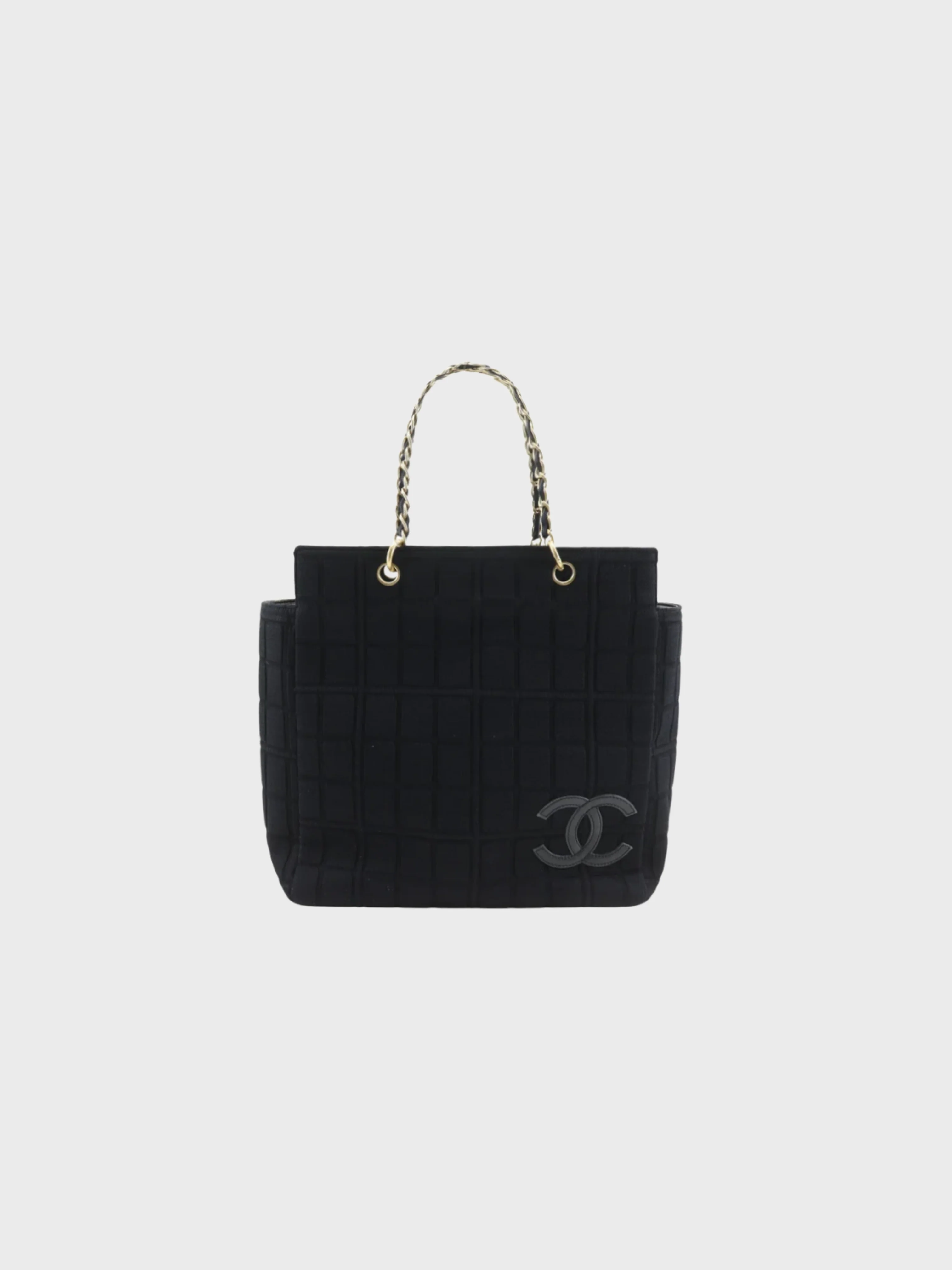 Chanel 2000s Black Jersey Chocolate Bar Chain Tote Bag
