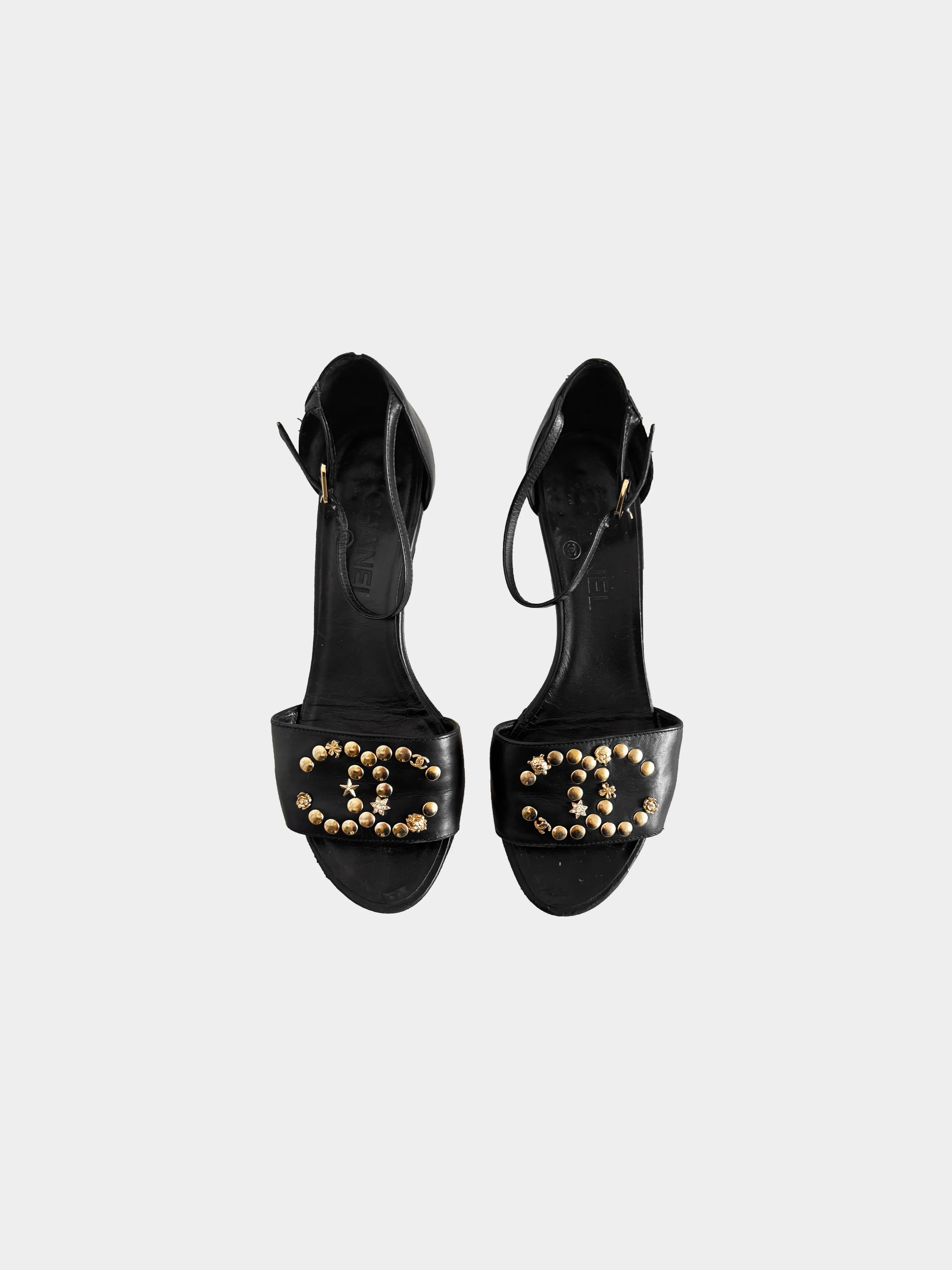 Chanel 2008 Black Leather CC Studded Kitten Heels - Image 2