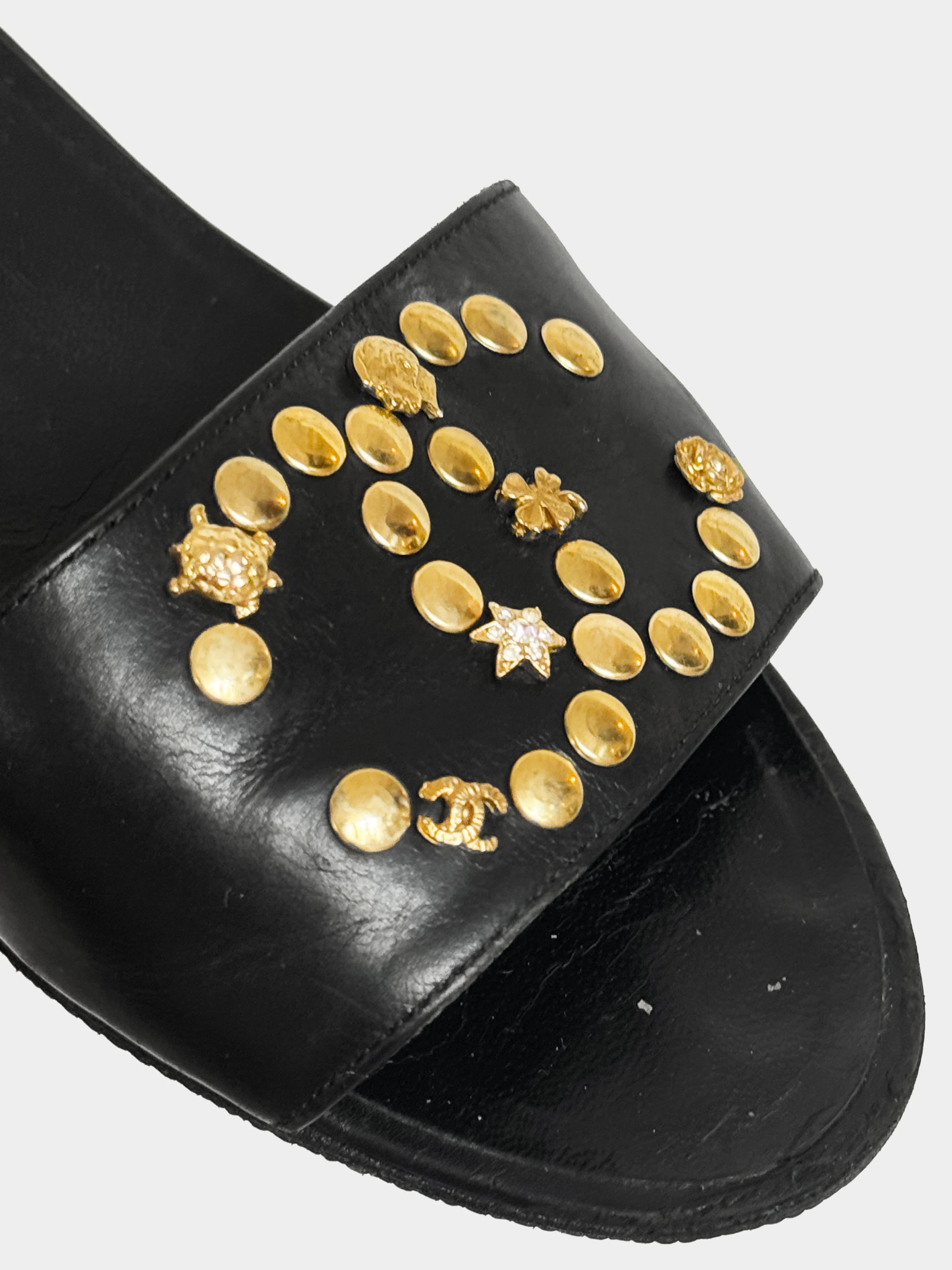 Chanel 2008 Black Leather CC Studded Kitten Heels - Image 3