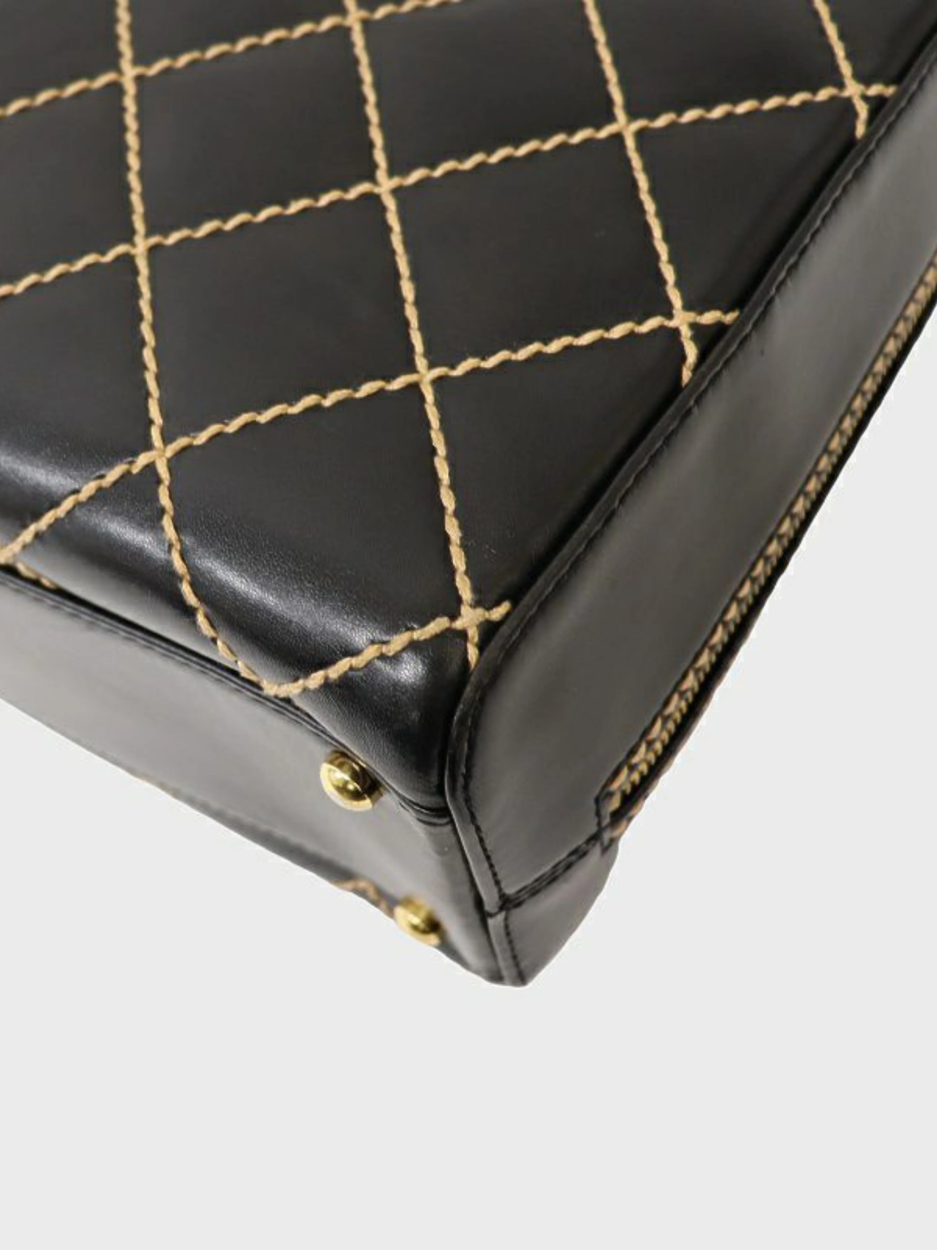 Chanel 2000s Black Leather Wild Stitch Tote Bag - Image 5