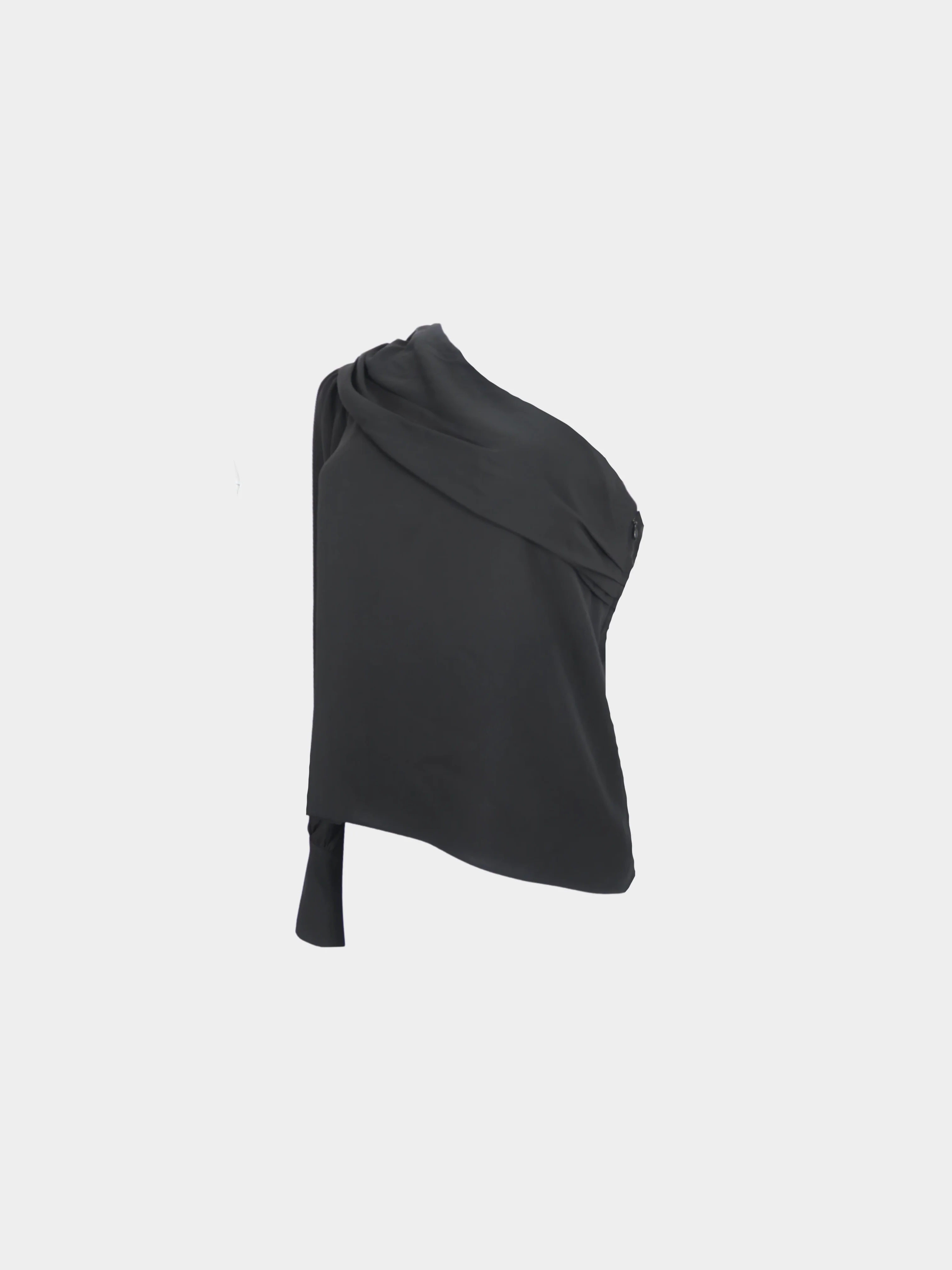 Chanel 2000s Black One Shoulder Asymmetrical Silk Top - Image 2