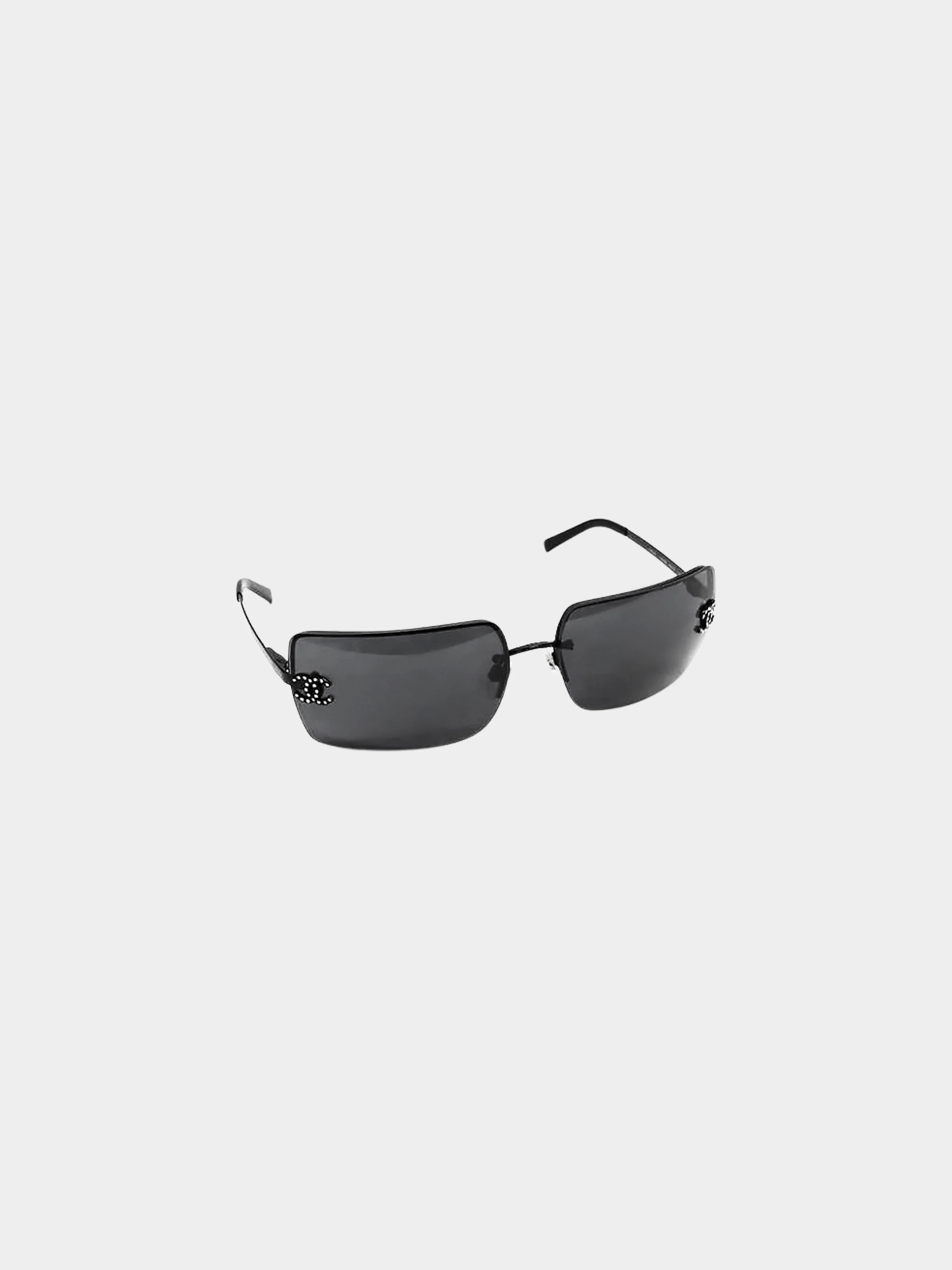 Chanel 2000s Black Rimless CC and Rhinestones Sunglasses