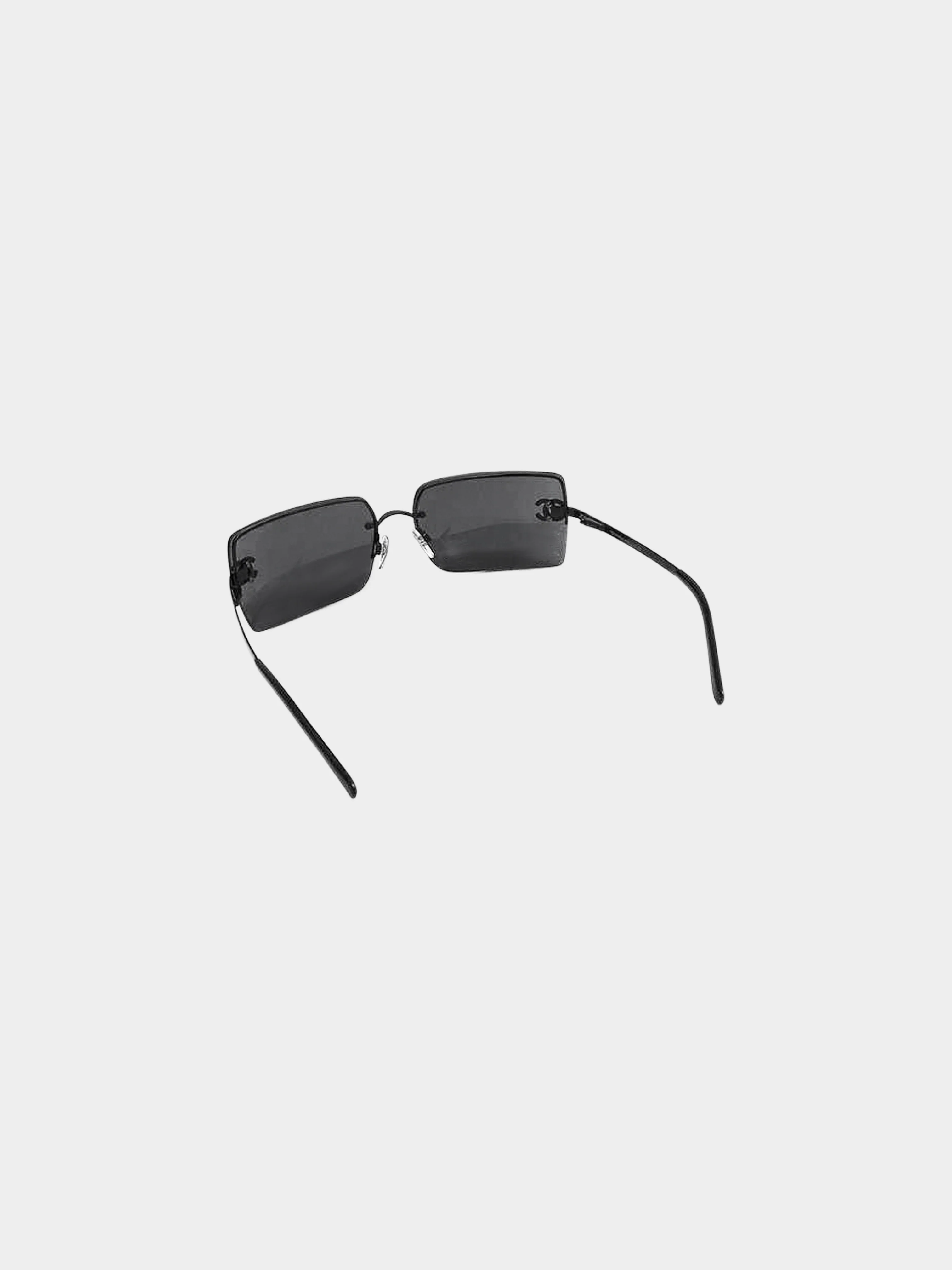 Chanel 2000s Black Rimless CC and Rhinestones Sunglasses - Image 2