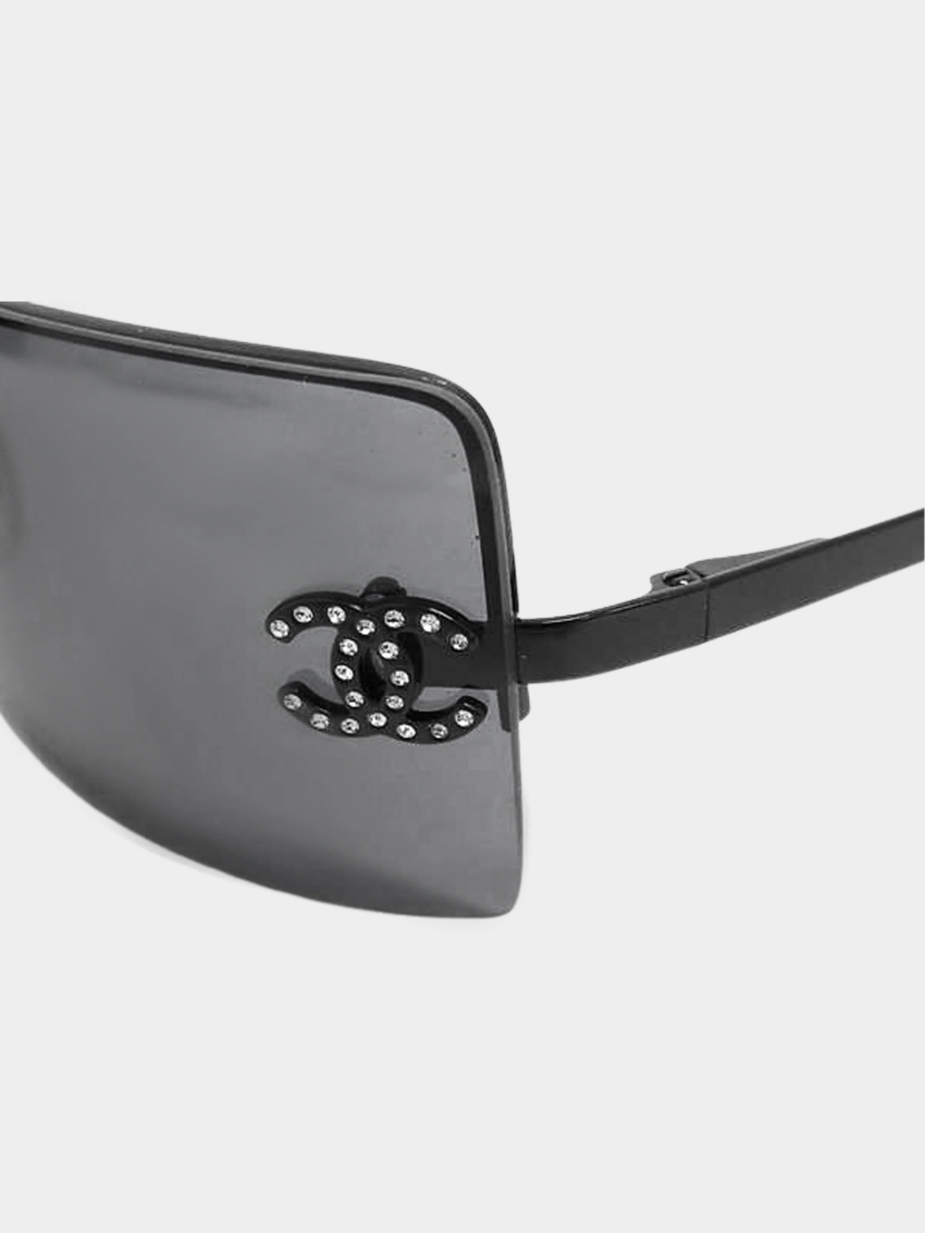 Chanel 2000s Black Rimless CC and Rhinestones Sunglasses - Image 3