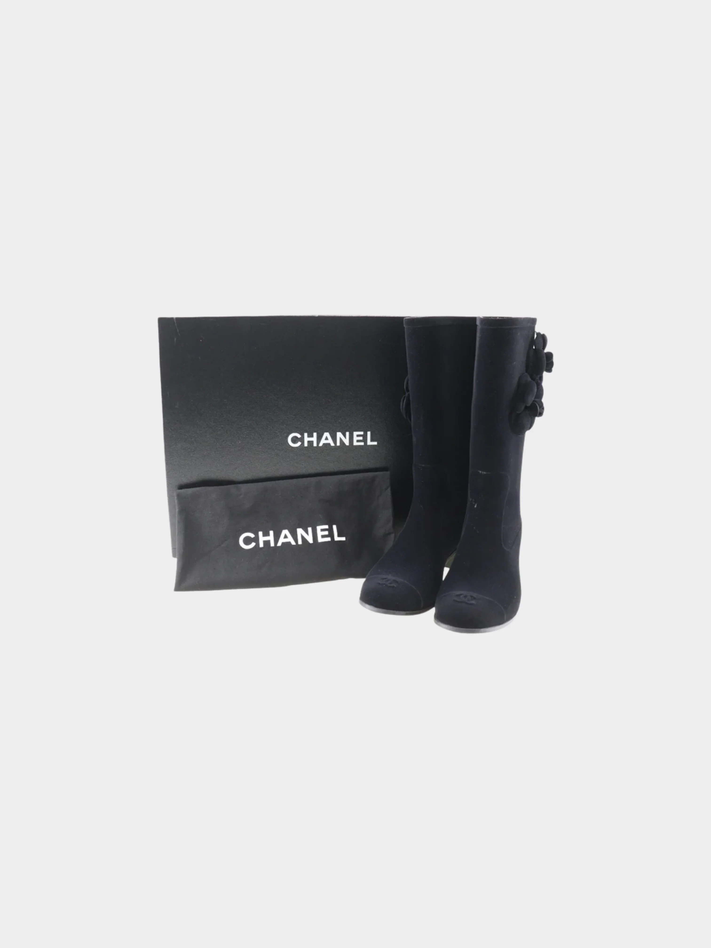 Chanel 2000s Black Suede Camellia Boots - Image 7