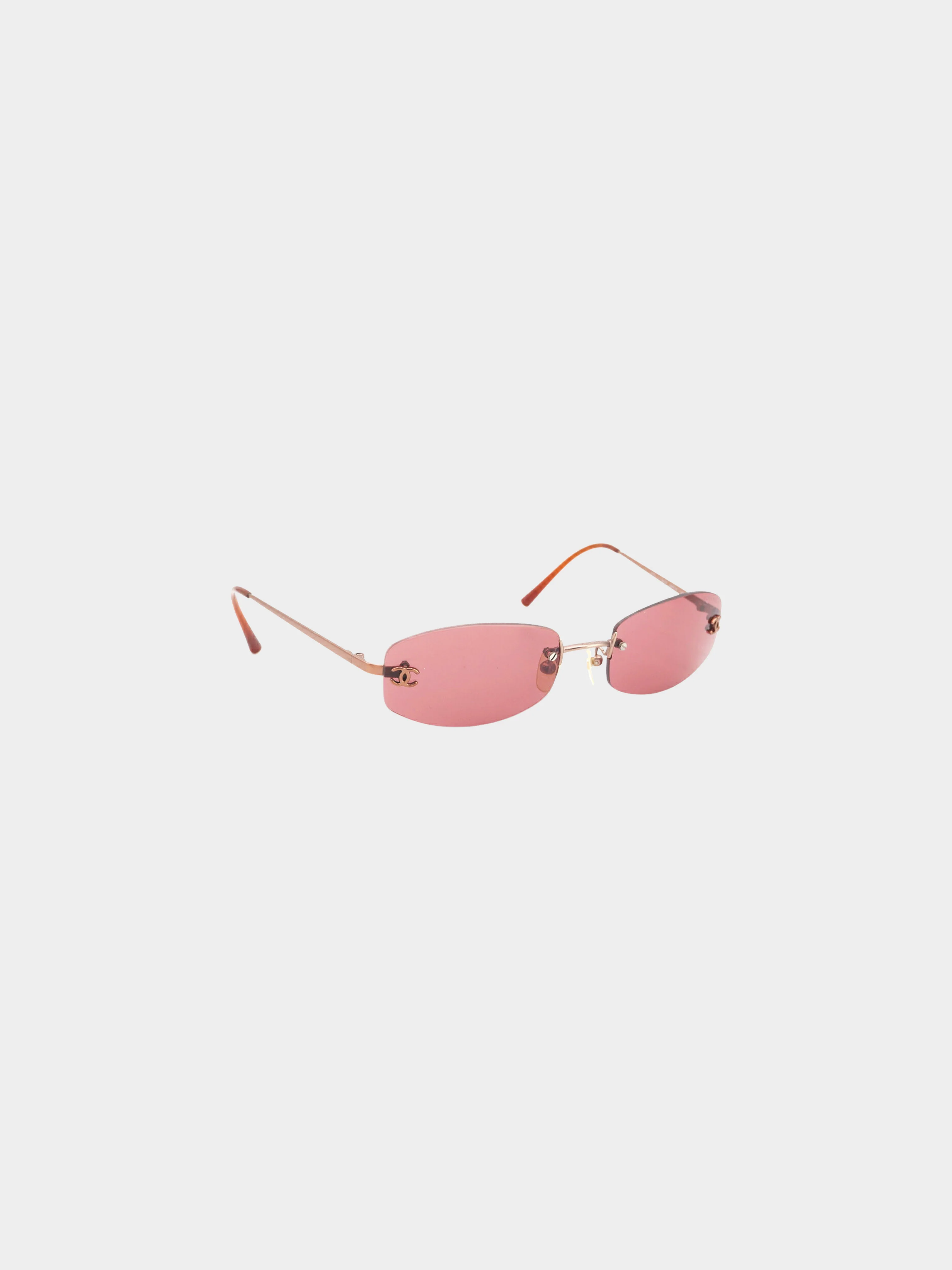 Chanel 2000s Brown Rectangular Rimless CC 4002 Sunglasses