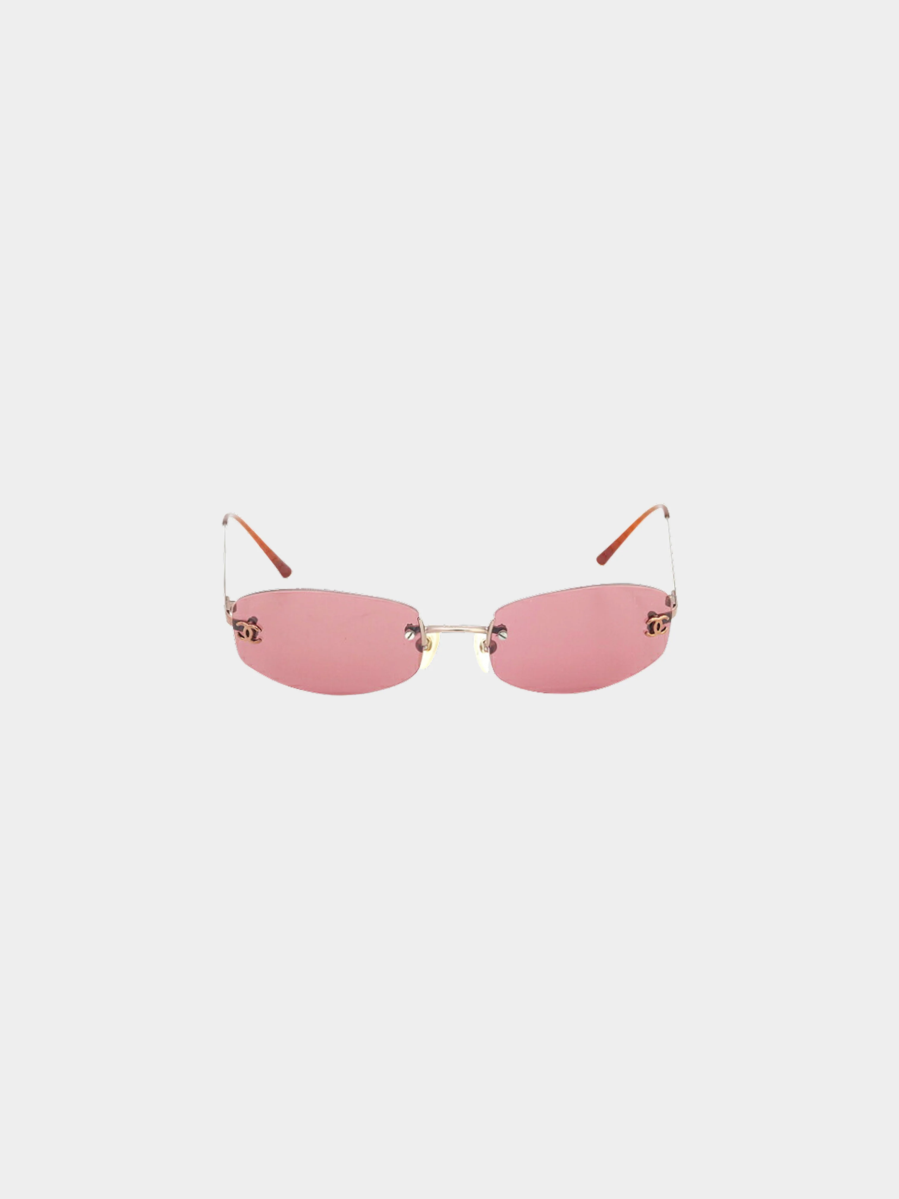 Chanel 2000s Brown Rectangular Rimless CC 4002 Sunglasses - Image 2