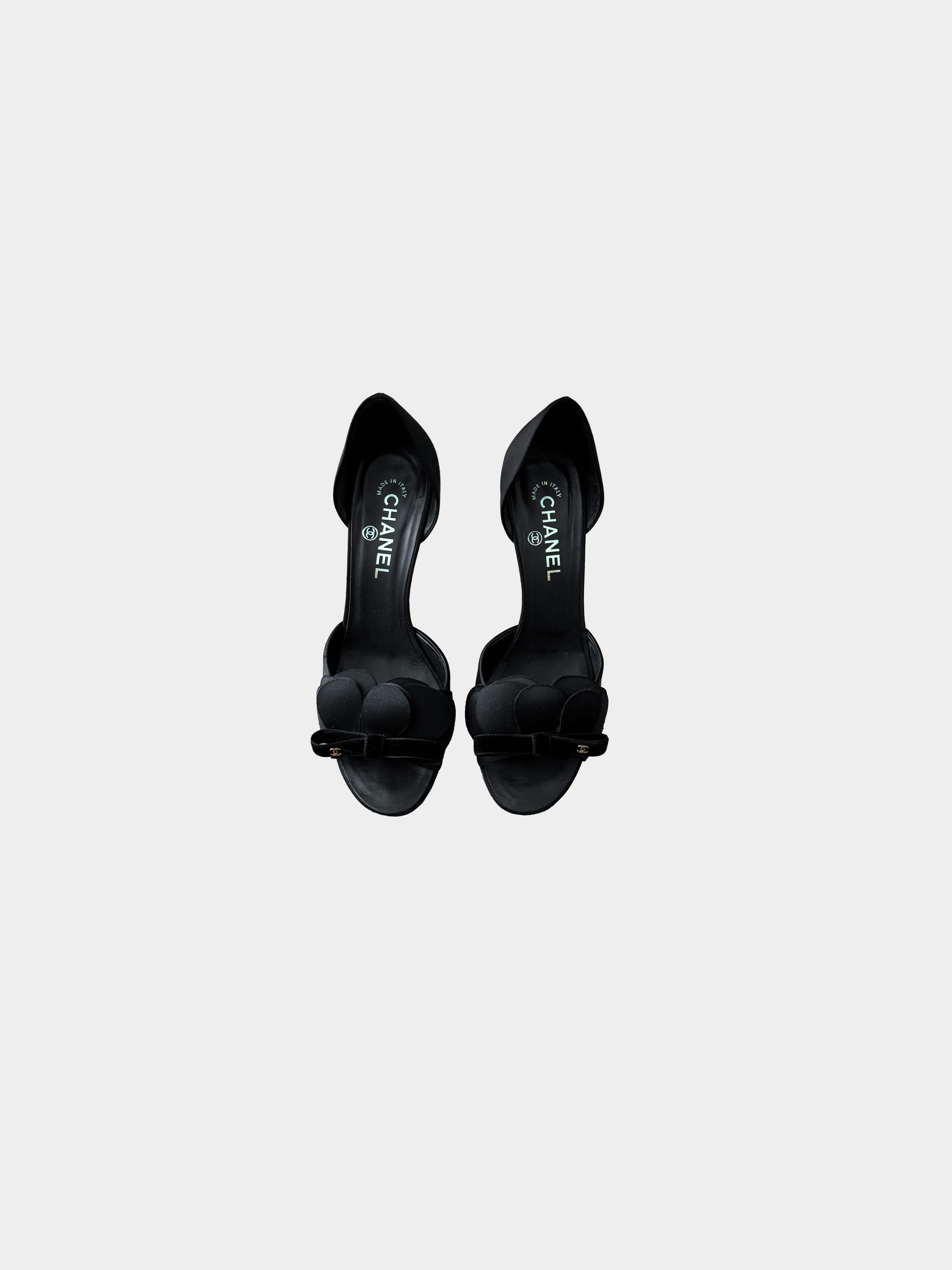 Chanel 2009 Camellia Black Satin Heels - Image 2